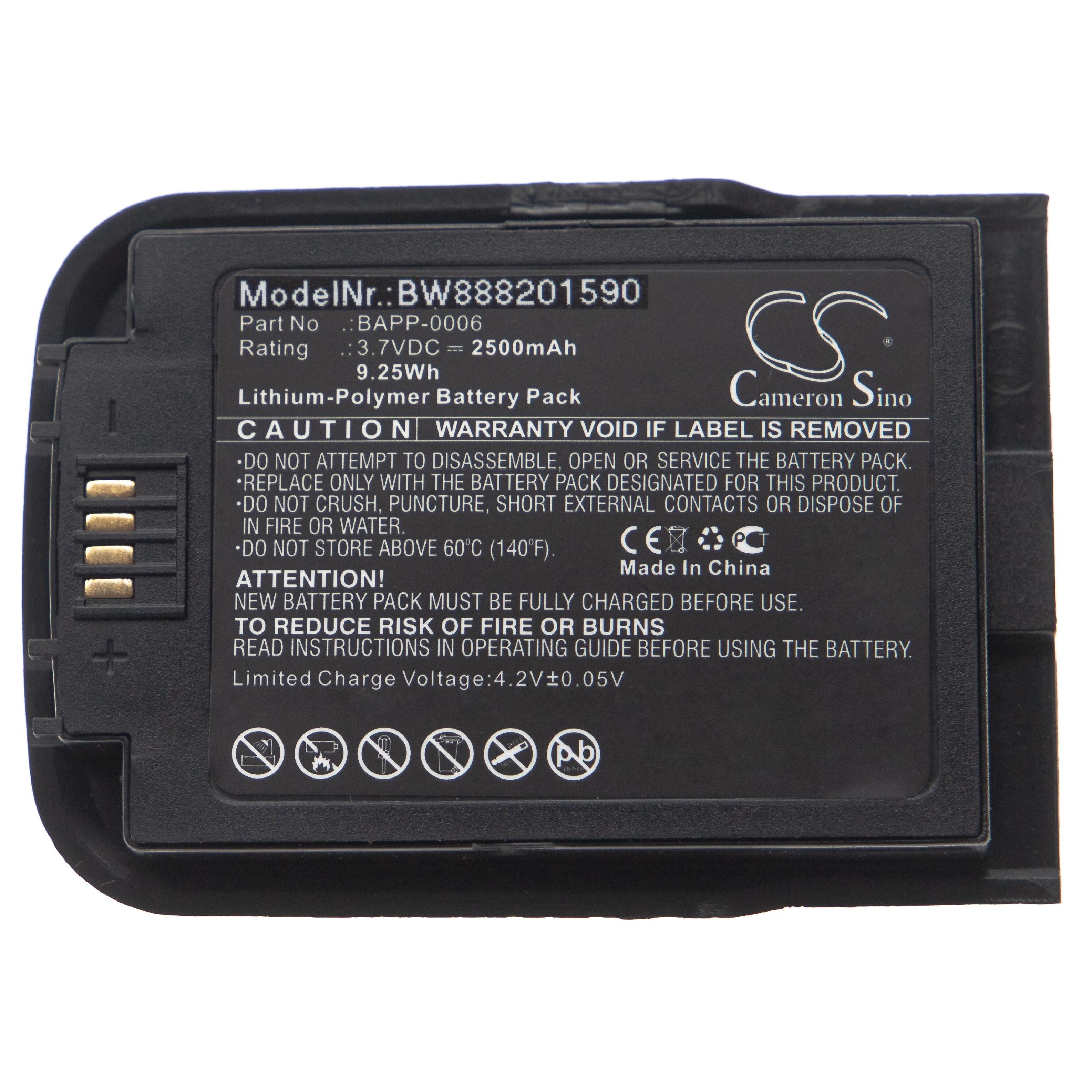 MP3-Player Battery Replacement for HumanWare BAPP-0006 - 2500mAh 7.4V Li-polymer
