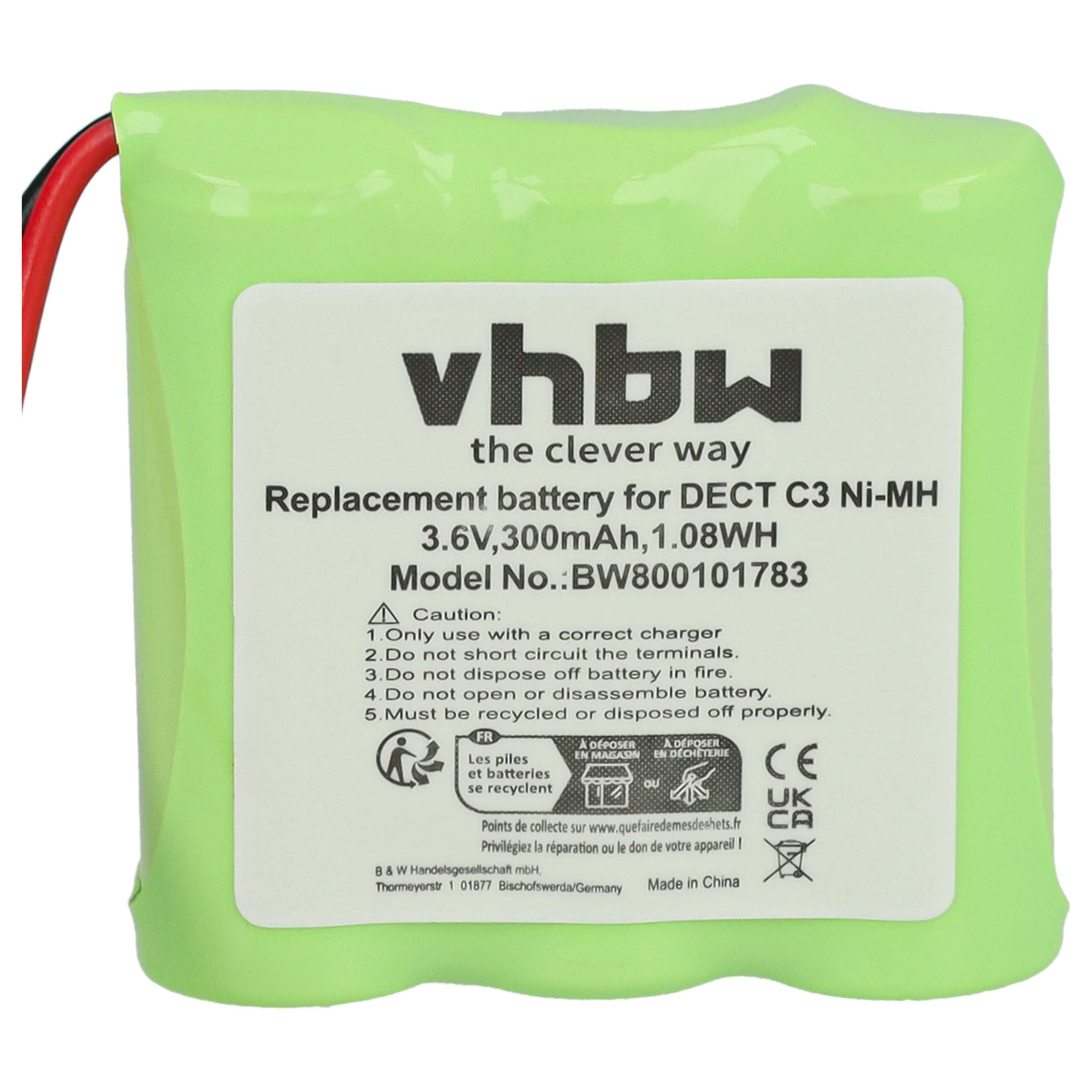 Batterie remplace Sagem T302, RPD4829, 30AAM3BMX pour téléphone Sagem - 300mAh 3,6V NiMH