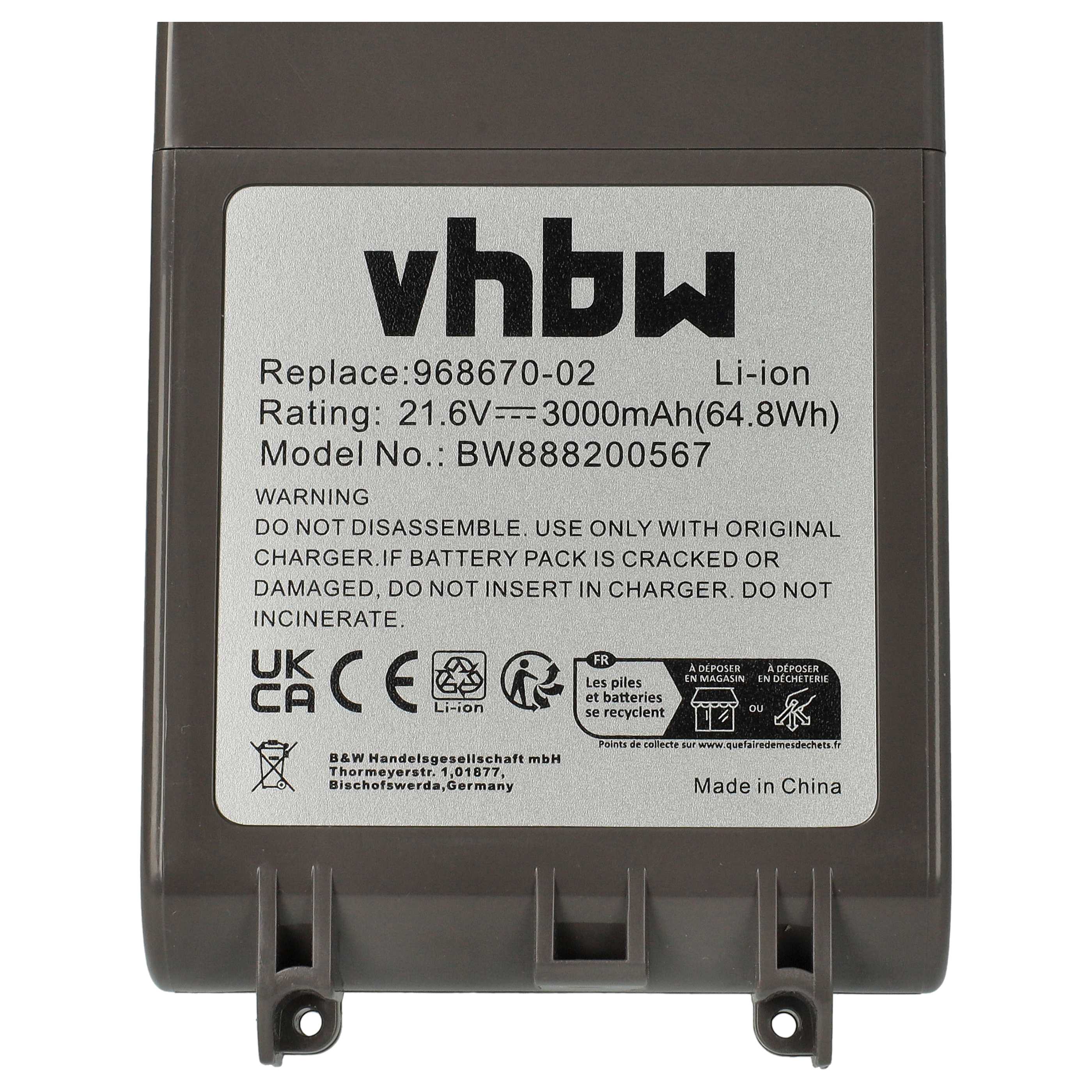 Akku als Ersatz für Dyson 968670-03, 968670-02 für Dyson - 3000mAh 21,6V Li-Ion, grau