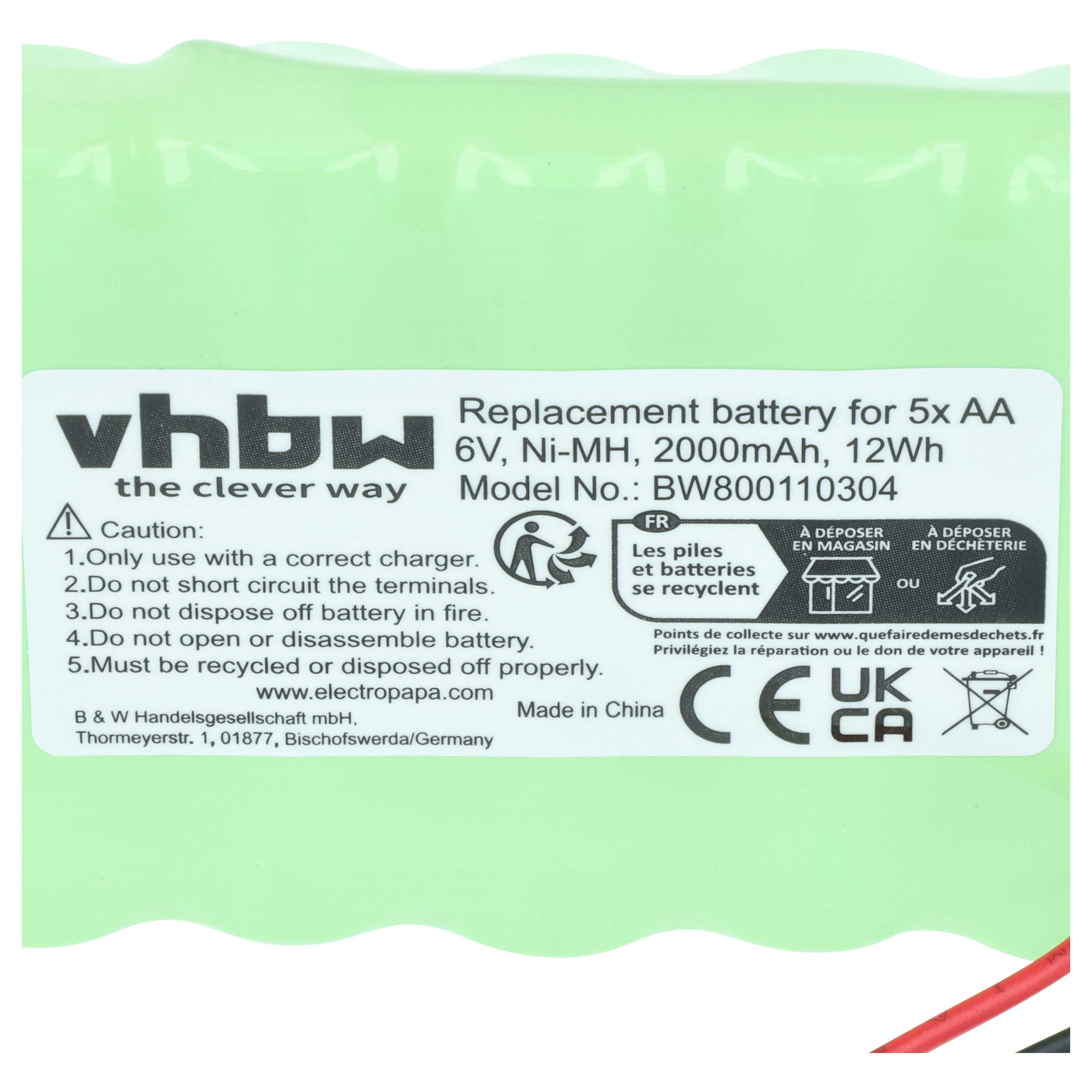 Universal Battery for various Devices - 2000 mAh 6 V NiMH Replaces 5x AA Mignon
