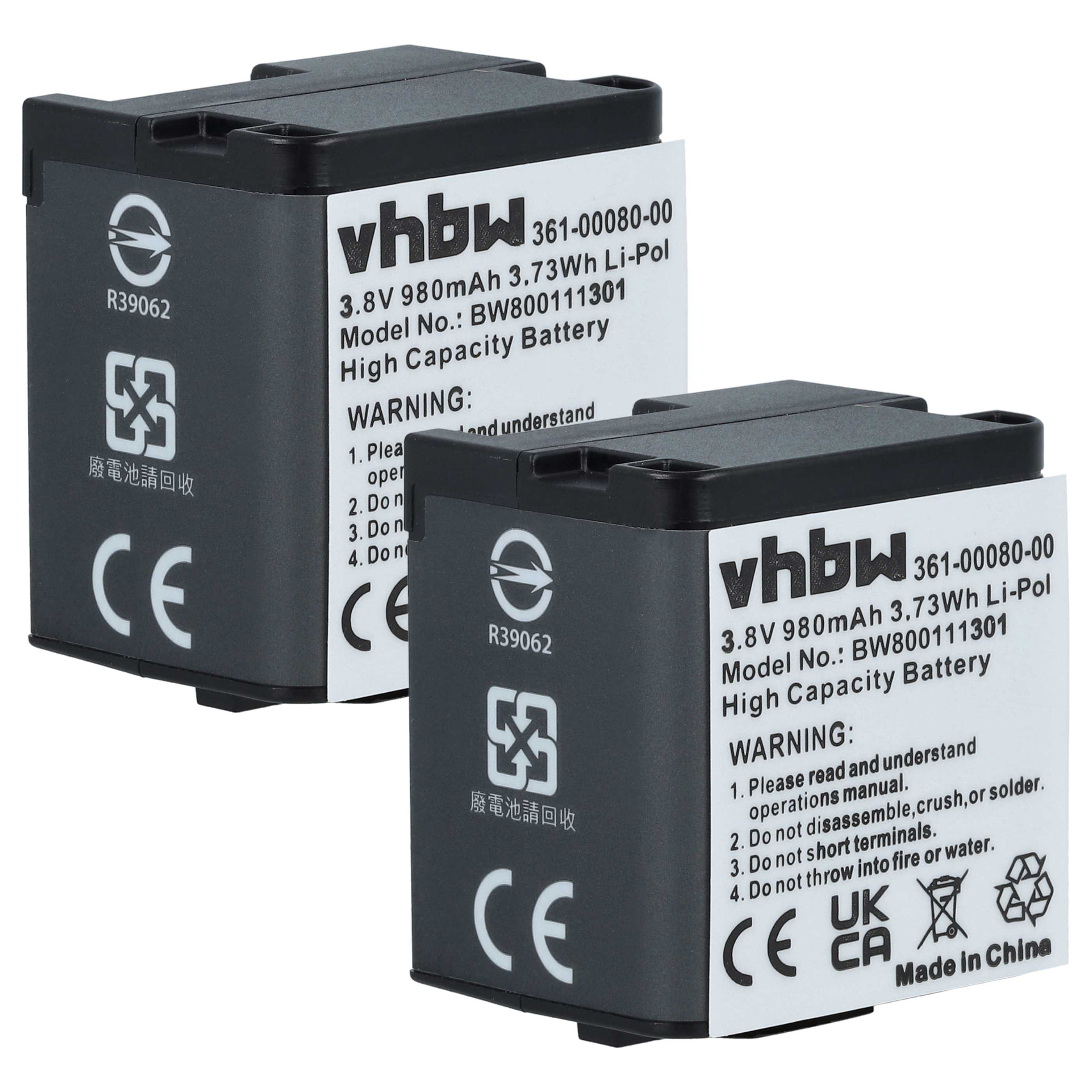 Videocamera 2x Battery replaces Garmin 010-01363-10, 010-12256-01, 361-00080-00 - 980 mAh 3.8 V Li-polymer