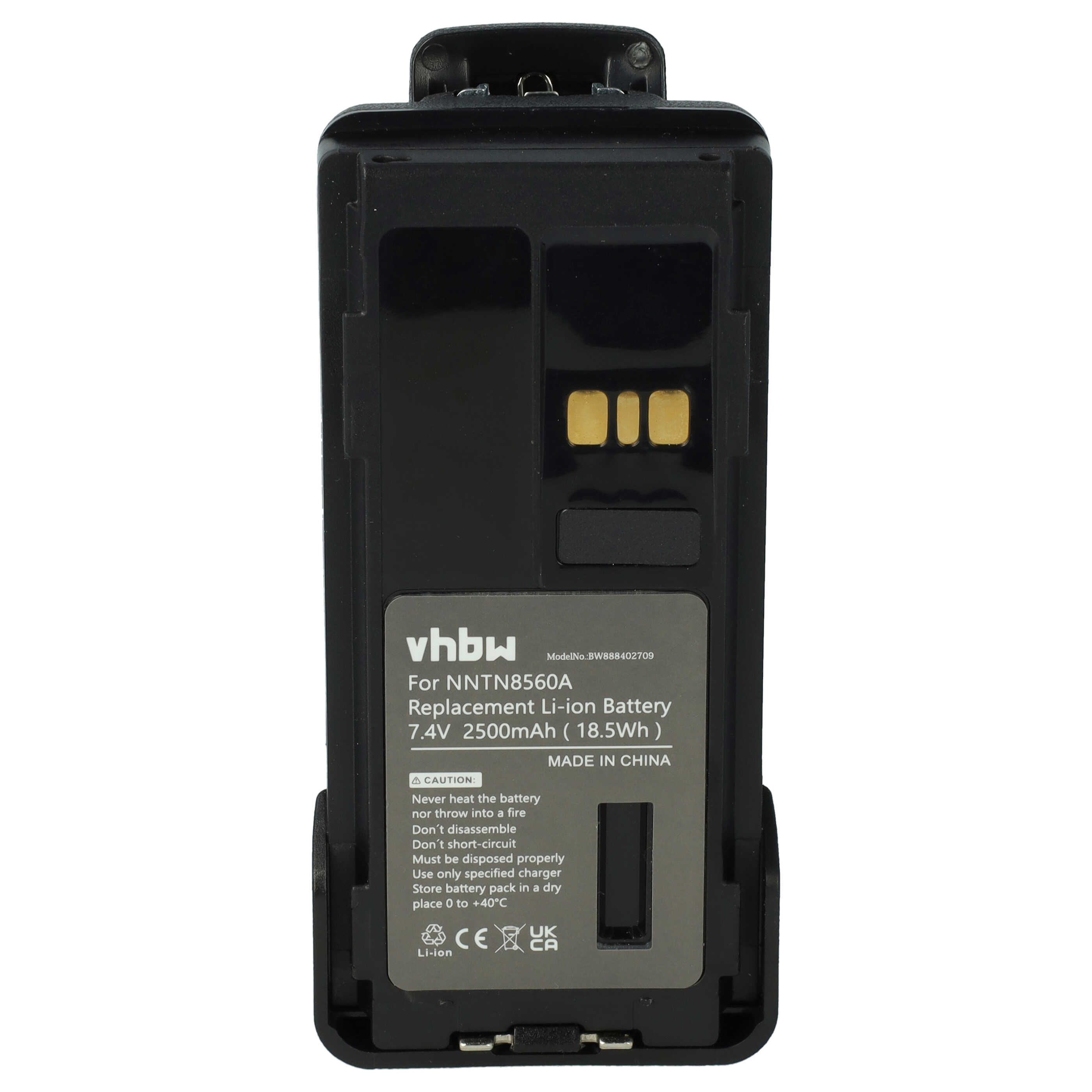 Batería reemplaza Motorola NNTN8560A para radio, walkie-talkie Motorola - 2500 mAh 7,4 V Li-Ion con clip