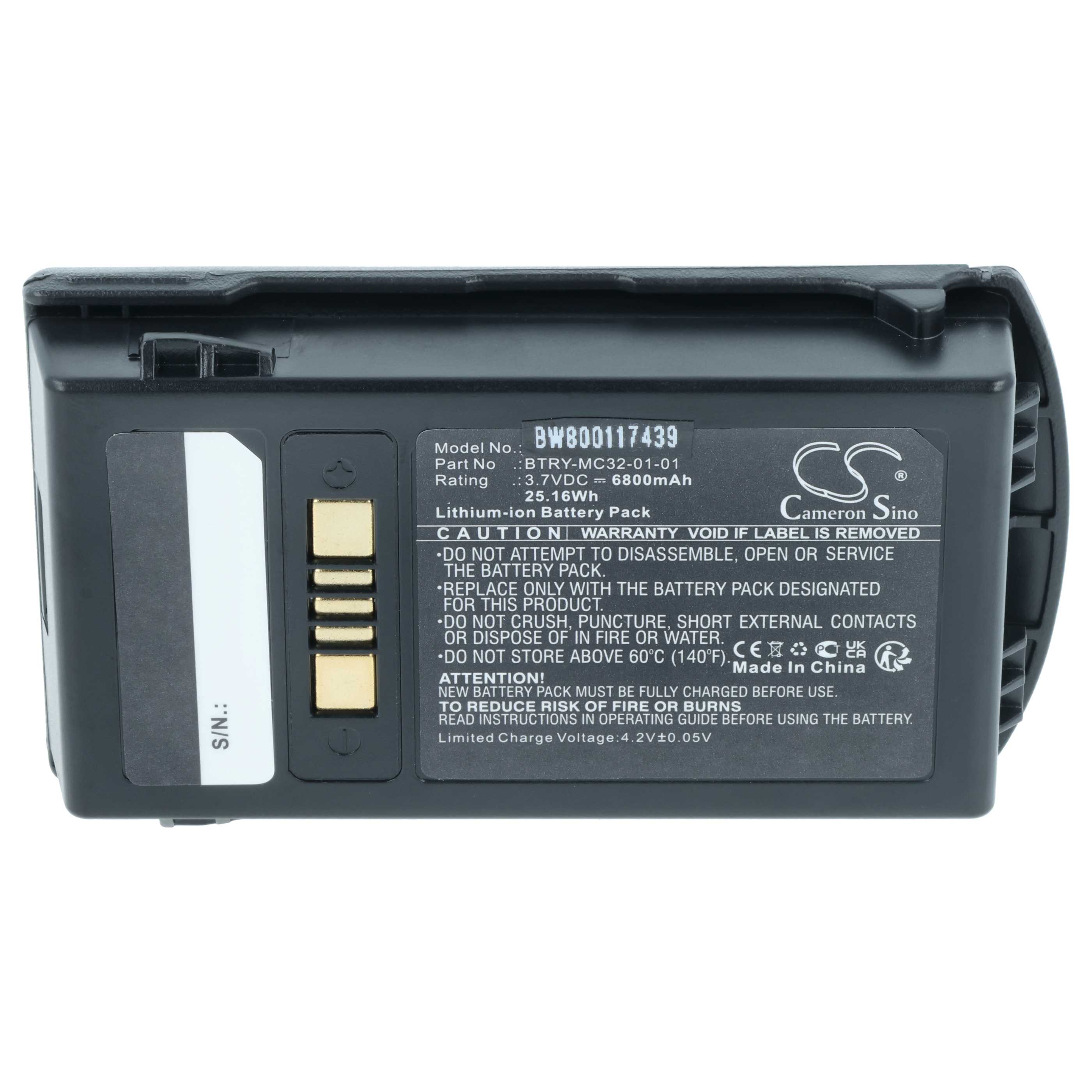 Batería reemplaza Motorola 82-000012-01, BT-000375 para escáner código de barras (6800 mAh, 3,7 V, Li-Ion)