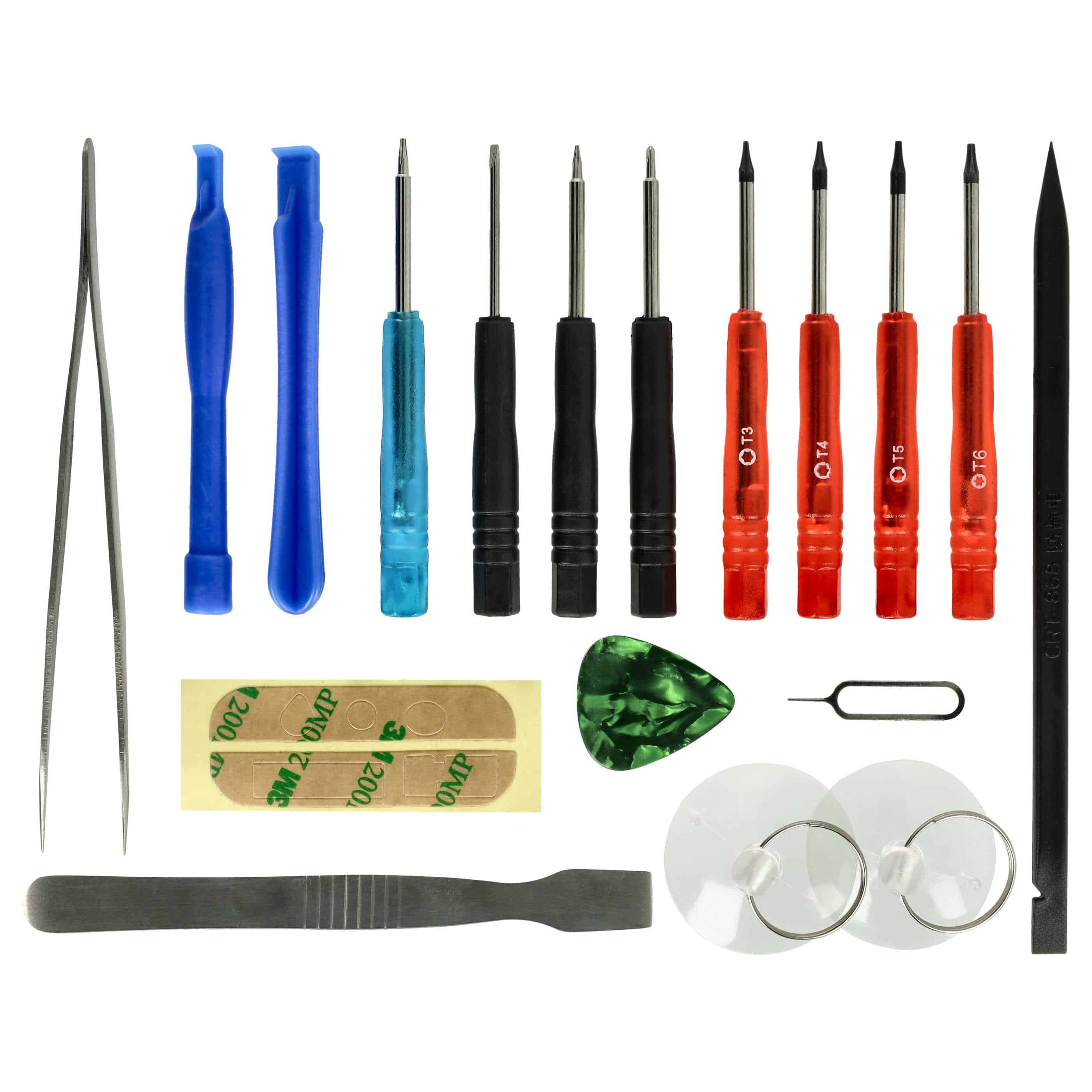 Tool Kit 18 Part with Screwdrivers, Suction Cup, Tweezers, Opening Tools, Adhesive for Smartphones, PCs