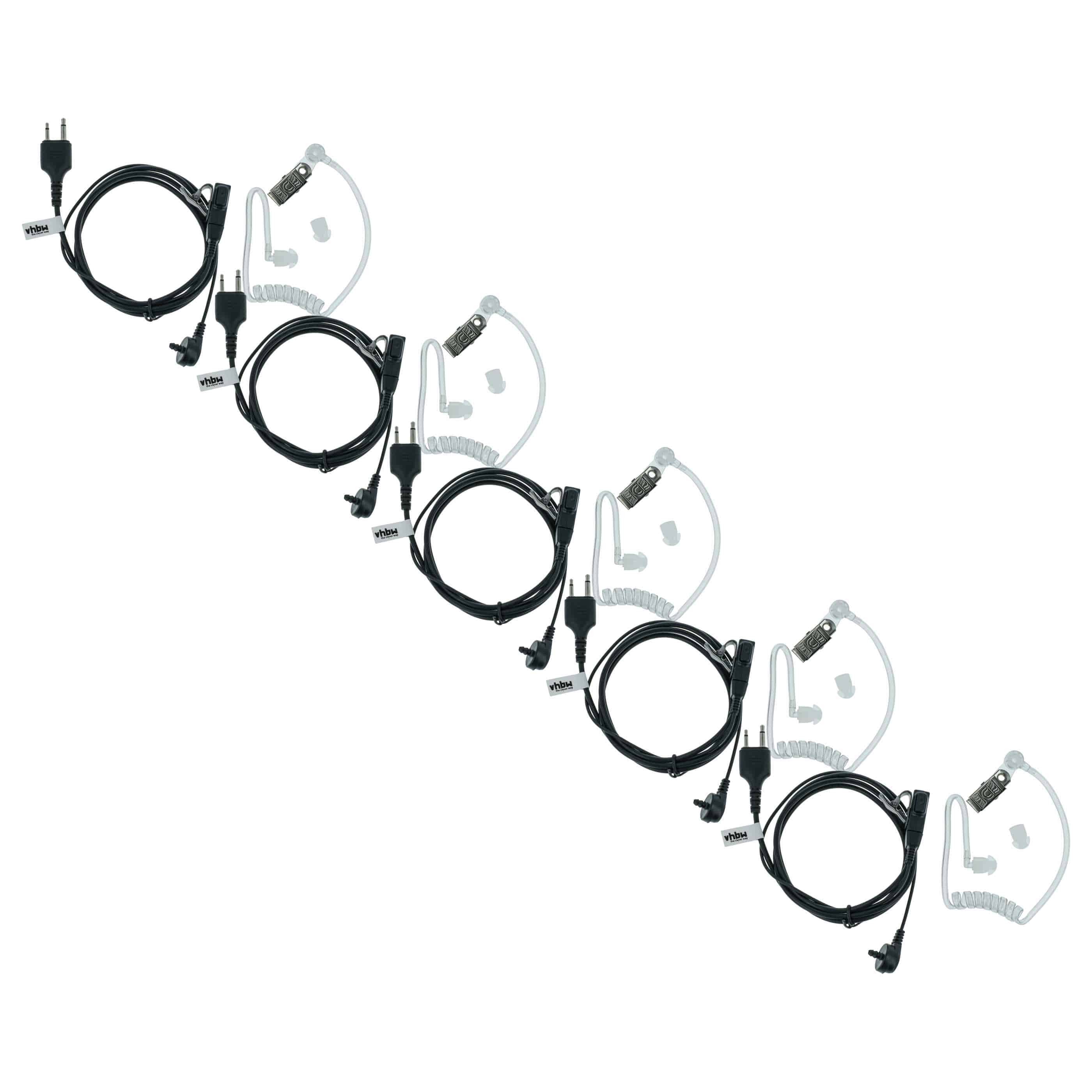 5x Security Radio Headset suitable for Icom IC-24AT - with PTT Microphone + Clip Mount + Phono Cable
