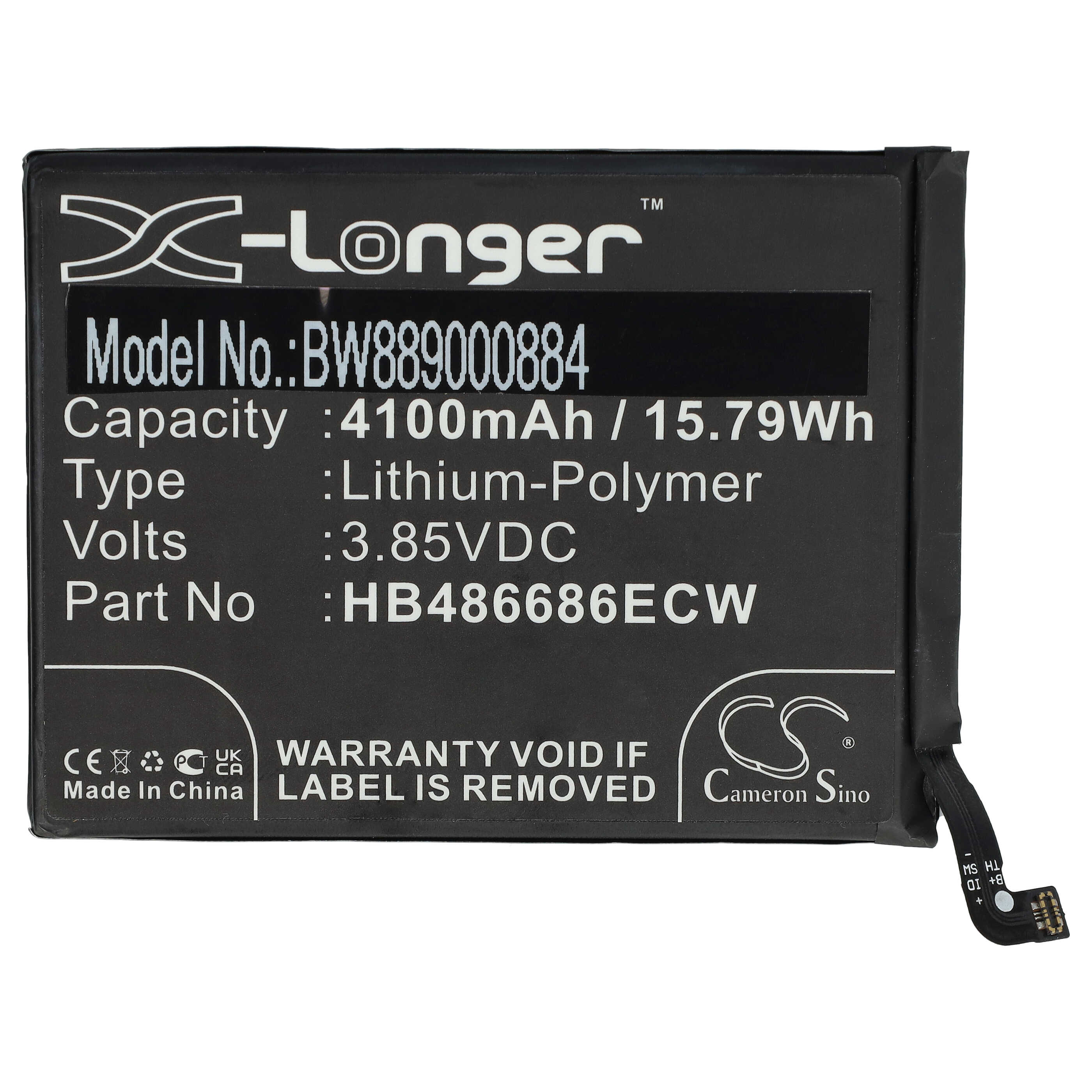 Batterie remplace Huawei HB486686ECW pour téléphone portable - 4100mAh, 3,85V, Li-polymère