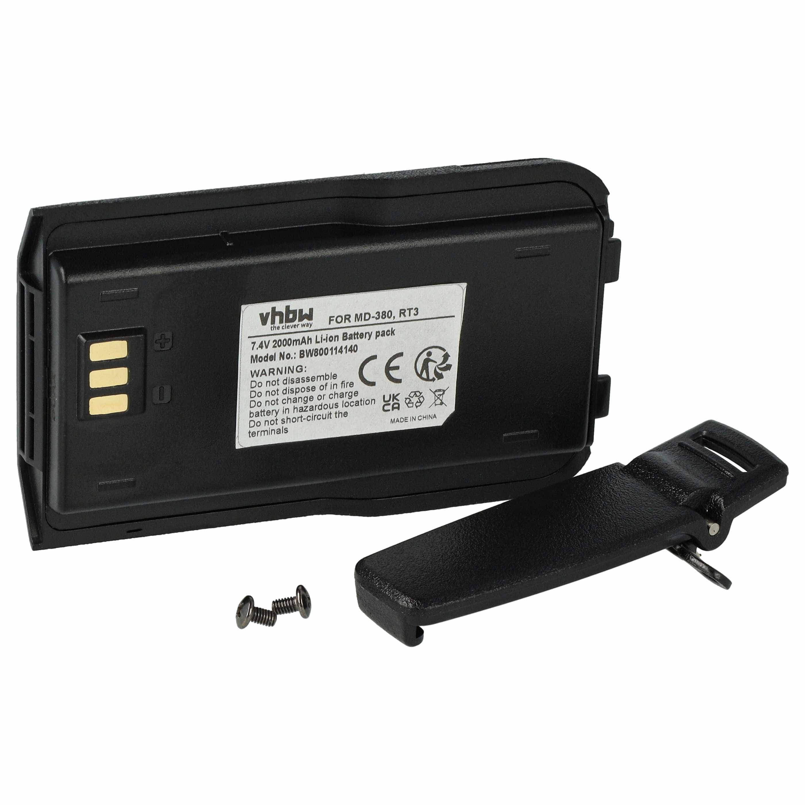 Radio Battery replaces RT3 - 2000 mAh 7.4 V Li-Ion + Belt Clip