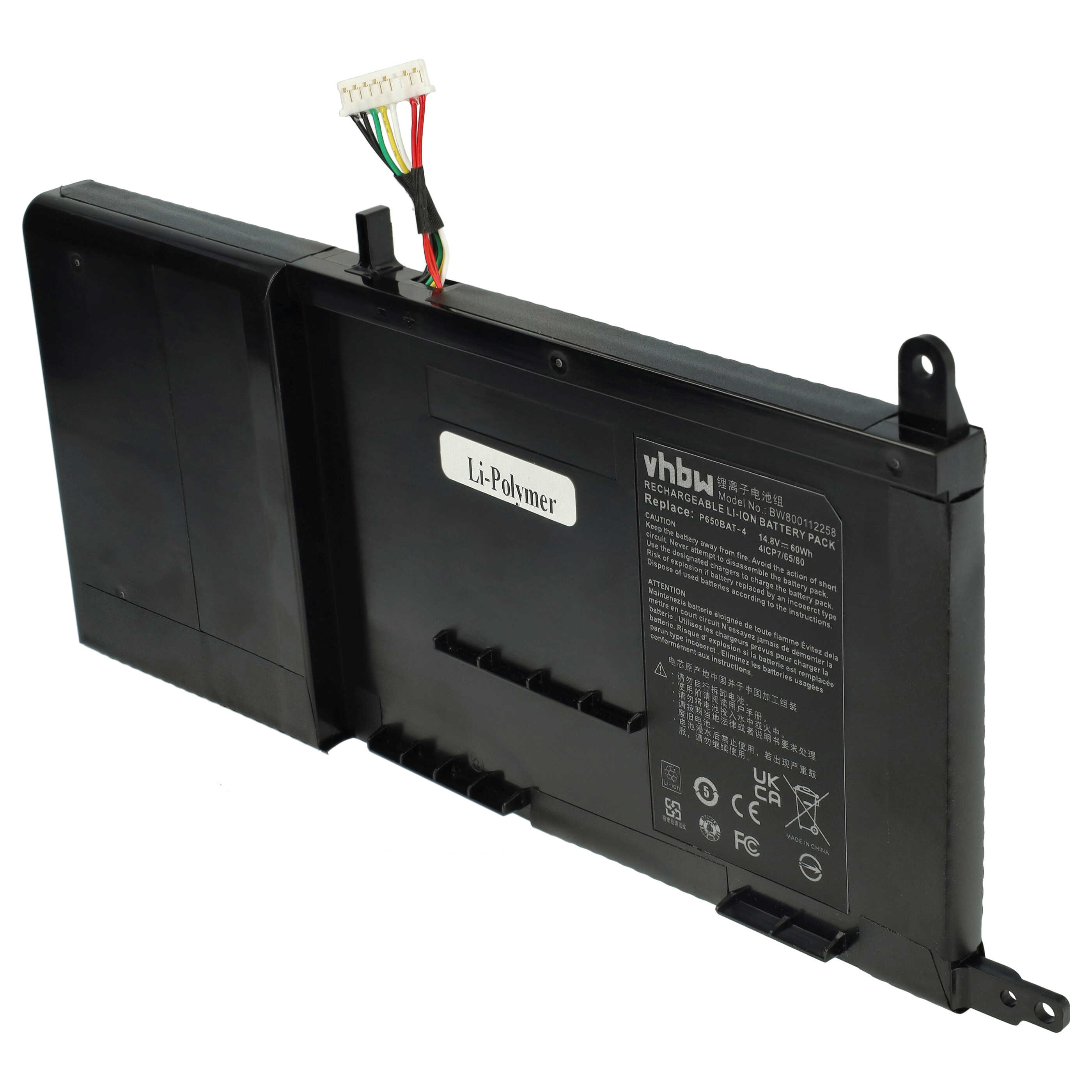Batterie remplace 6-87-P650S-4252, P650BAT-4 pour ordinateur portable - 4050mAh 14,8V Li-polymère, noir