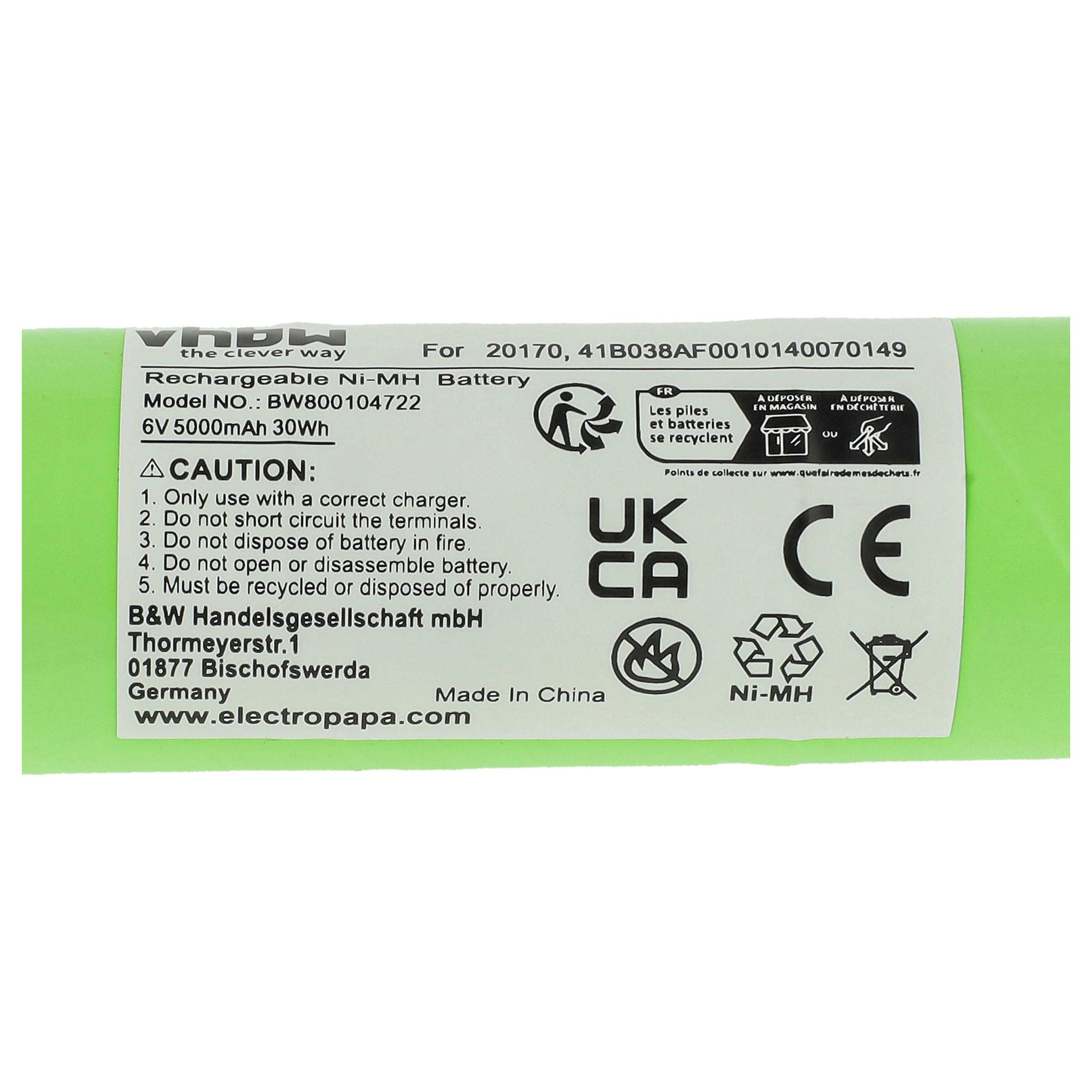 5x Batteria per torcia o lampada da elmetto sostituisce 108-000-439, 108-439, 108-000-817 - 5000mAh 6V NiMH