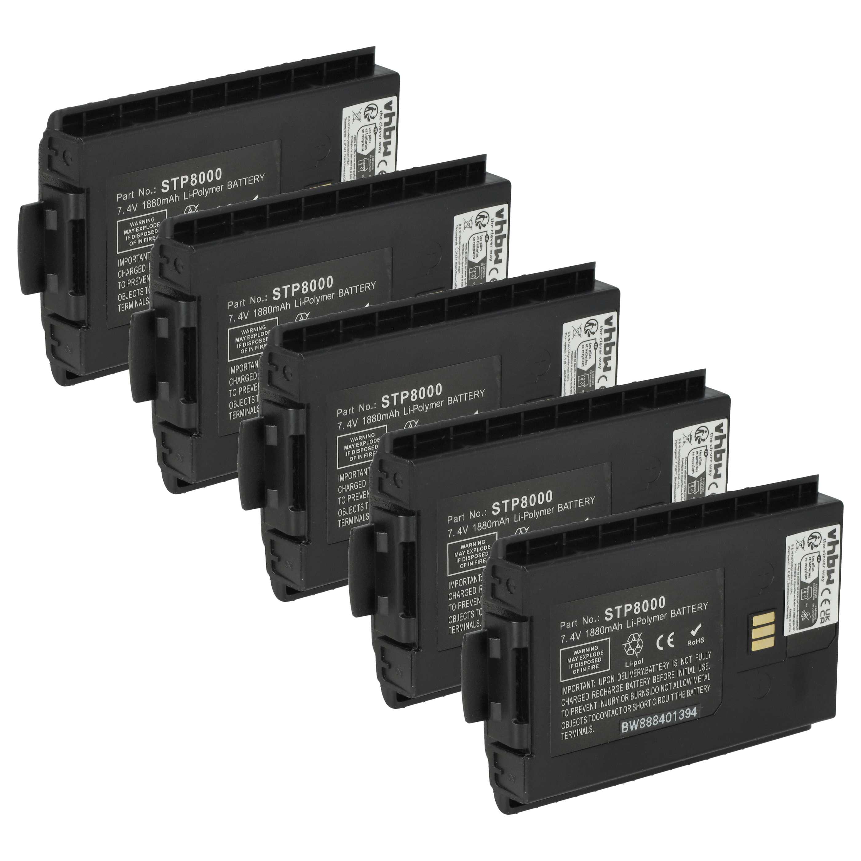 Radio 5x Battery replaces Sepura 300-01174, 300-00635, 300-00631, 300-00634 - 1880 mAh 7.4 V Li-polymer