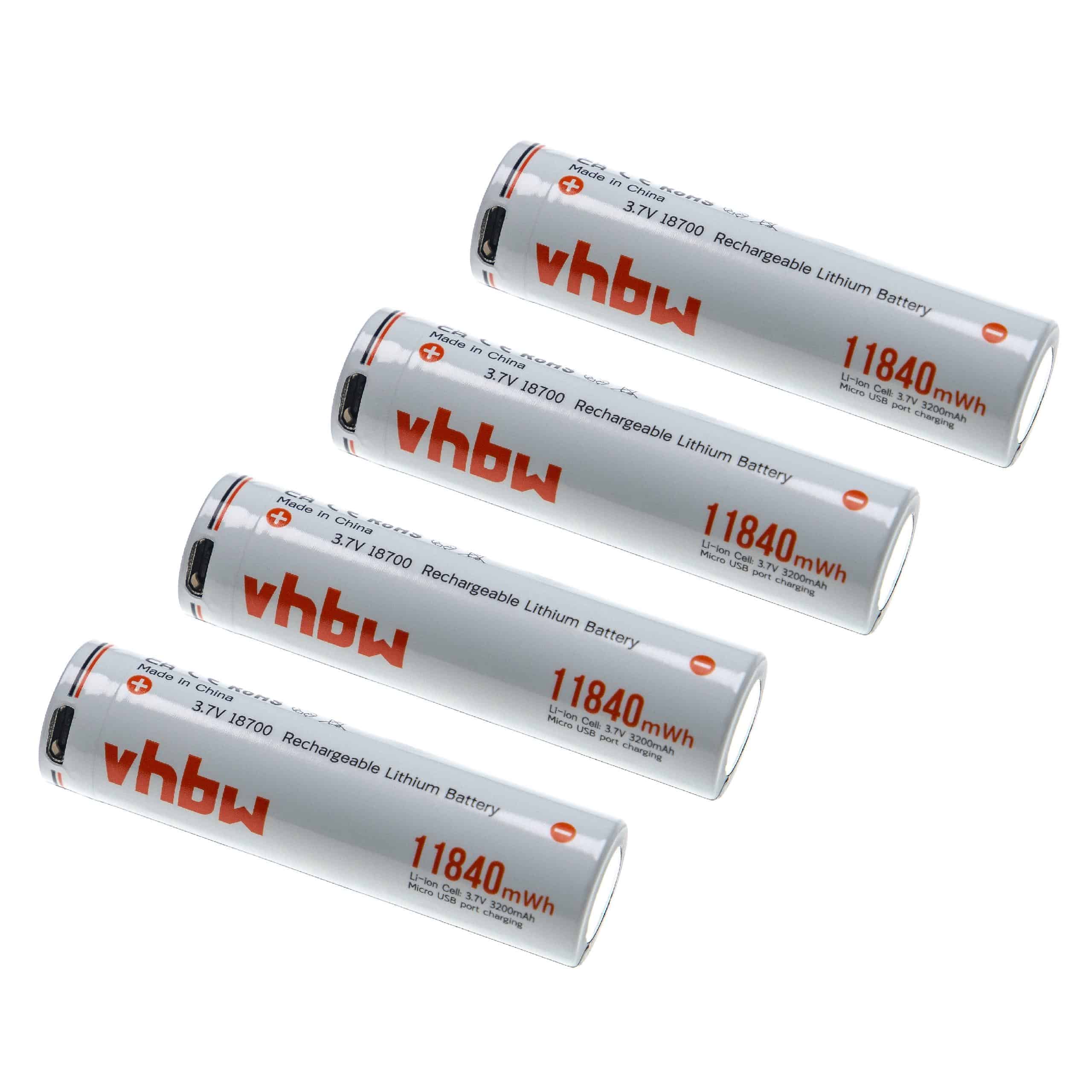 vhbw 4x Piles rechargeables - Avec prise micro-USB, 3200 mAh, 3,7 V, Li-ion