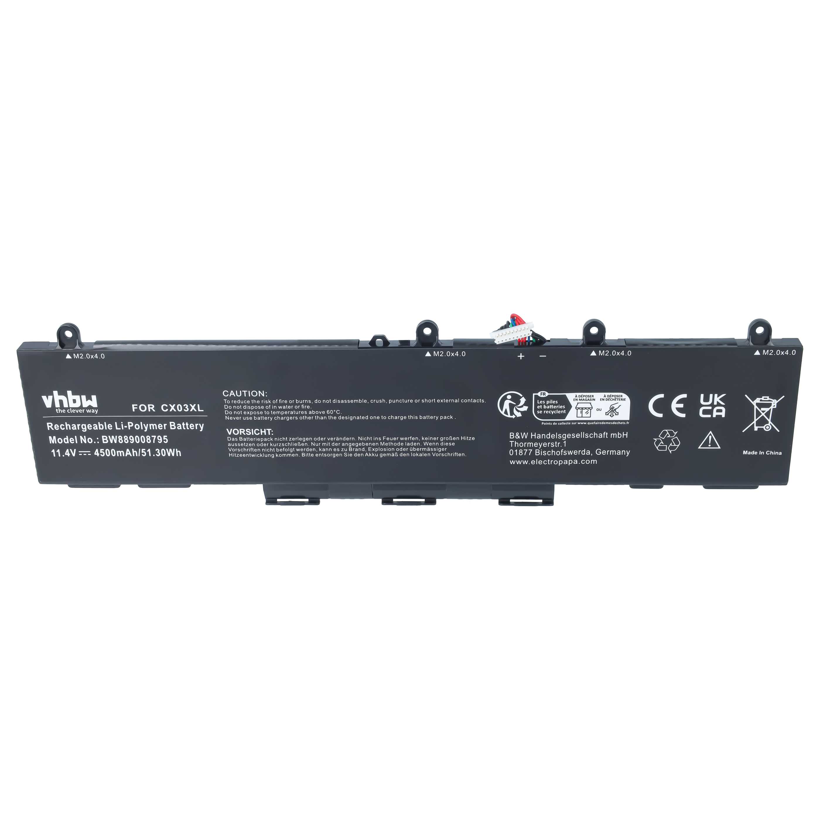Notebook Battery replaces HP CX03053XL, CX03XL, L77624-421, HSTNN-LB8R - 4500 mAh 11.4 V Li-polymer