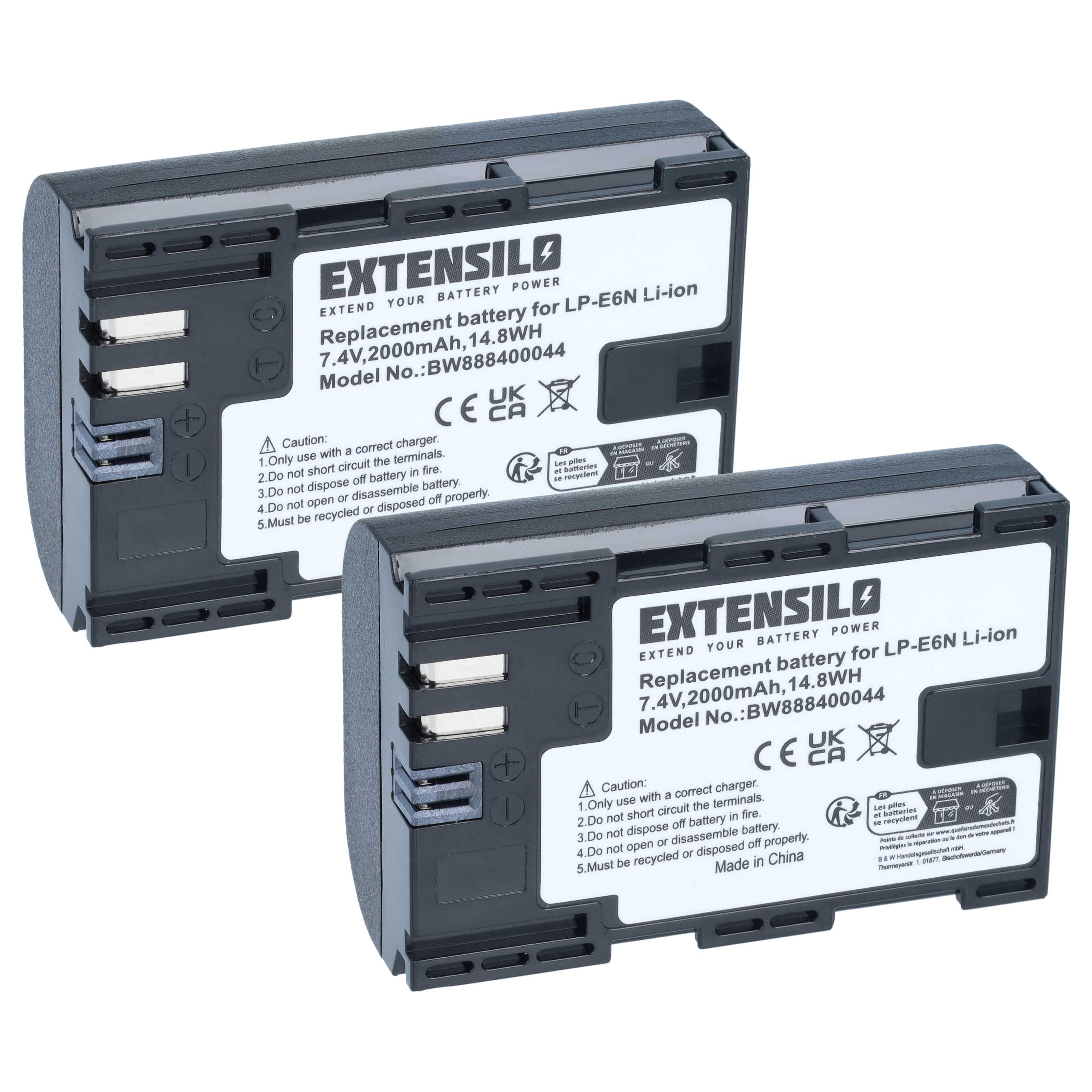 Kamera-Akku (2 Stück) als Ersatz für Canon LP-E6N für Blackmagic - 2000mAh 7,4V Li-Ion