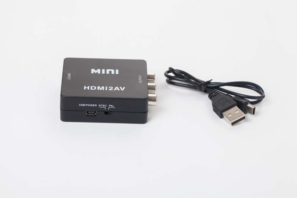 HDMI auf Cinch Adapter, AV RCA Composite Audio Video Converter - Mit Mini-USB Kabel, Schwarz