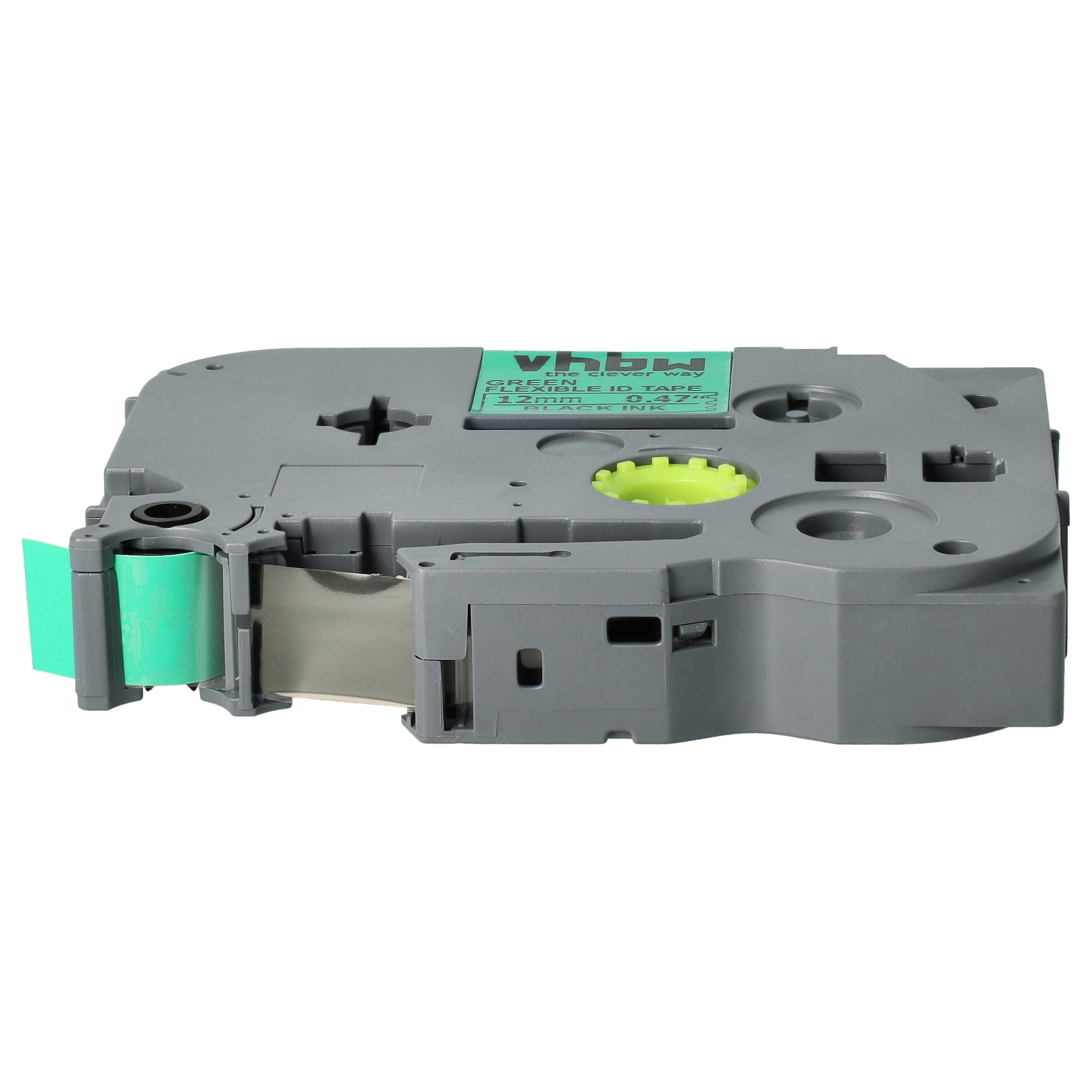Label Tape as Replacement for Brother TZE-FX731, TZFX731, TZeFX731, TZ-FX731 - 12 mm Black to Green, Flexible