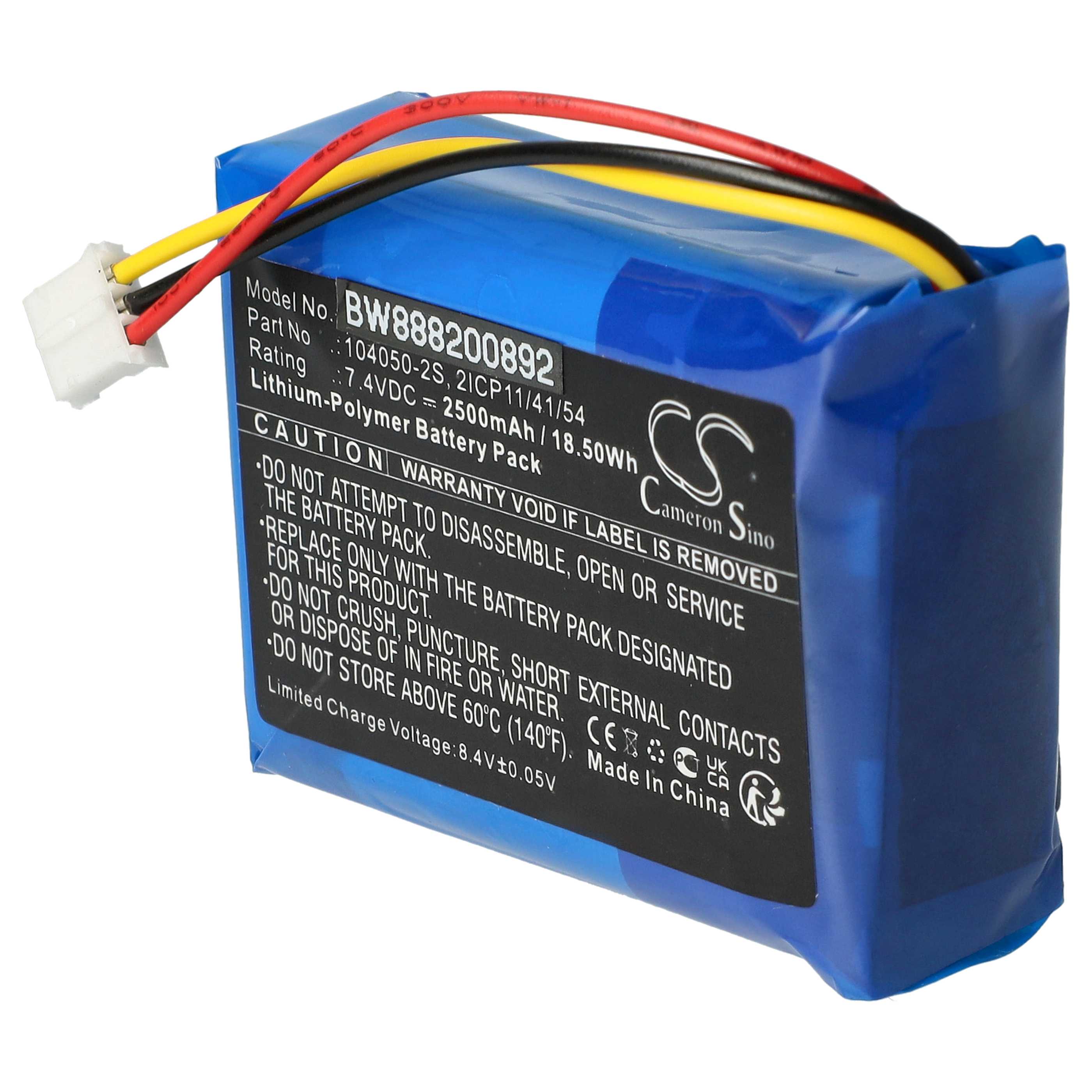  Battery replaces Philips 104050-2S, 2ICP11/41/54 for PhilipsLoudspeaker - Li-polymer 2500 mAh