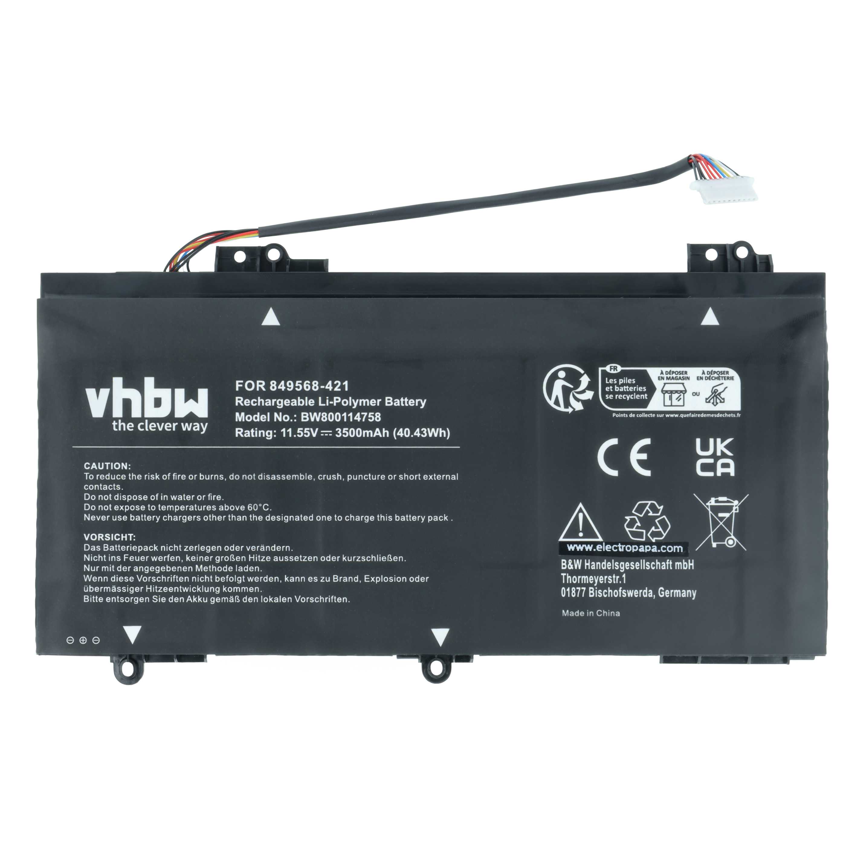 Akumulator do laptopa zamiennik HP 849909-850, 849568-421, 849908-850 - 3500 mAh 11,55 V Li-Ion, czarny