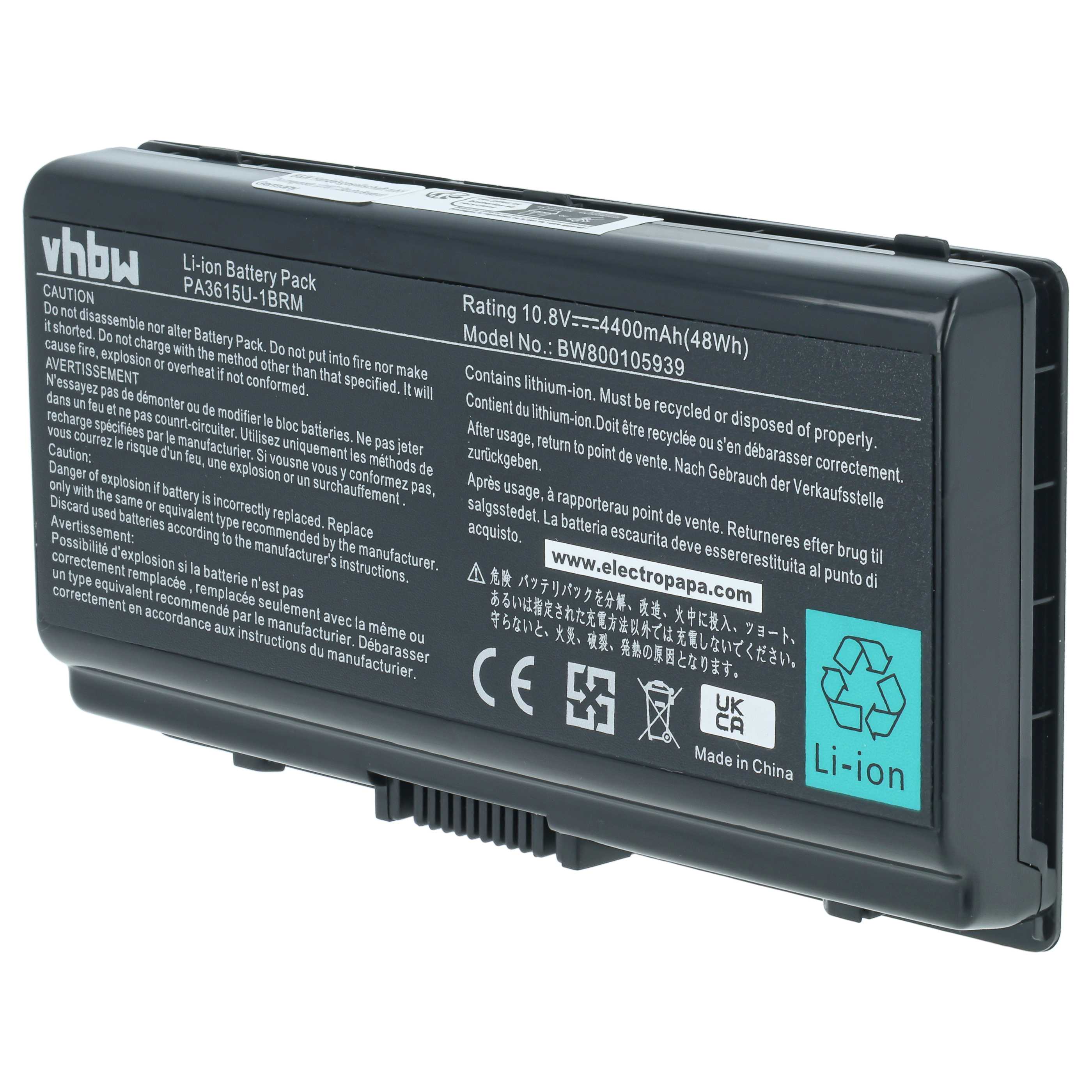 Batterie remplace Toshiba PA3615U-1BRM pour ordinateur portable Toshiba- 4400mAh 10,8V Li-ion, noir