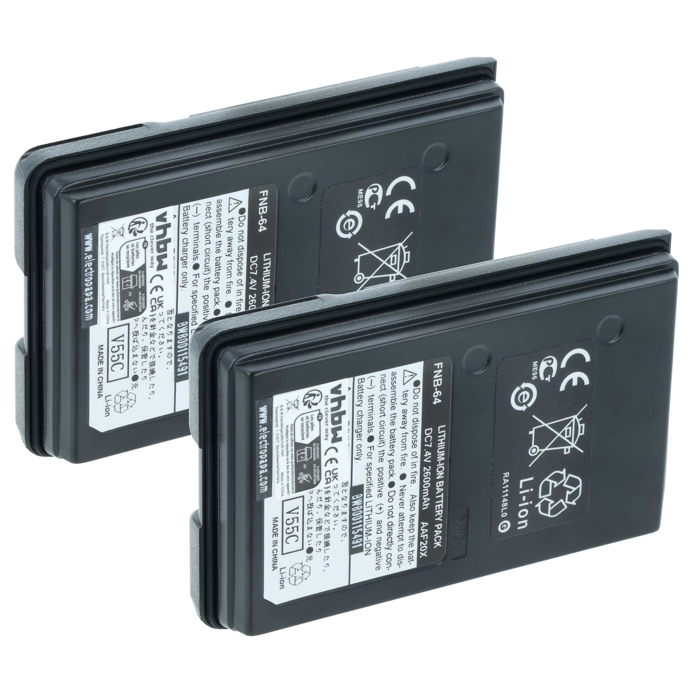 Akku (2 Stück) als Ersatz für Yaesu Vertex AAJ66X001 für Yaesu Vertex für Funkgerät - 2600mAh 7,4V Li-Ion