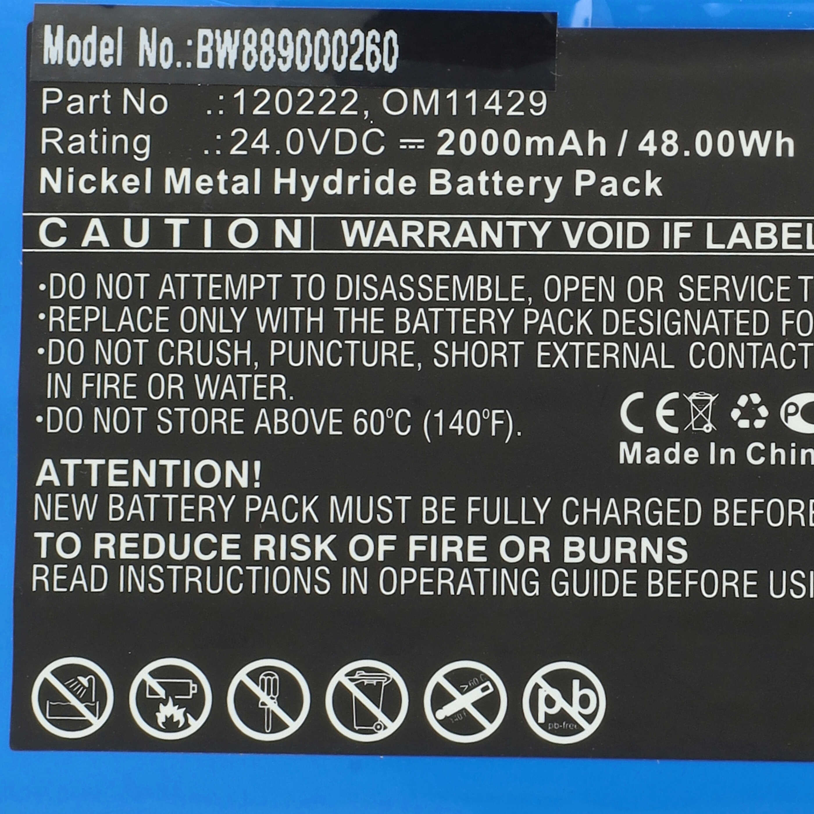 Akku als Ersatz für Cardioline AMED5062, AS30008, 0593, 120222, 1220211-01 für Cardioline - 2000mAh 24V NiMH