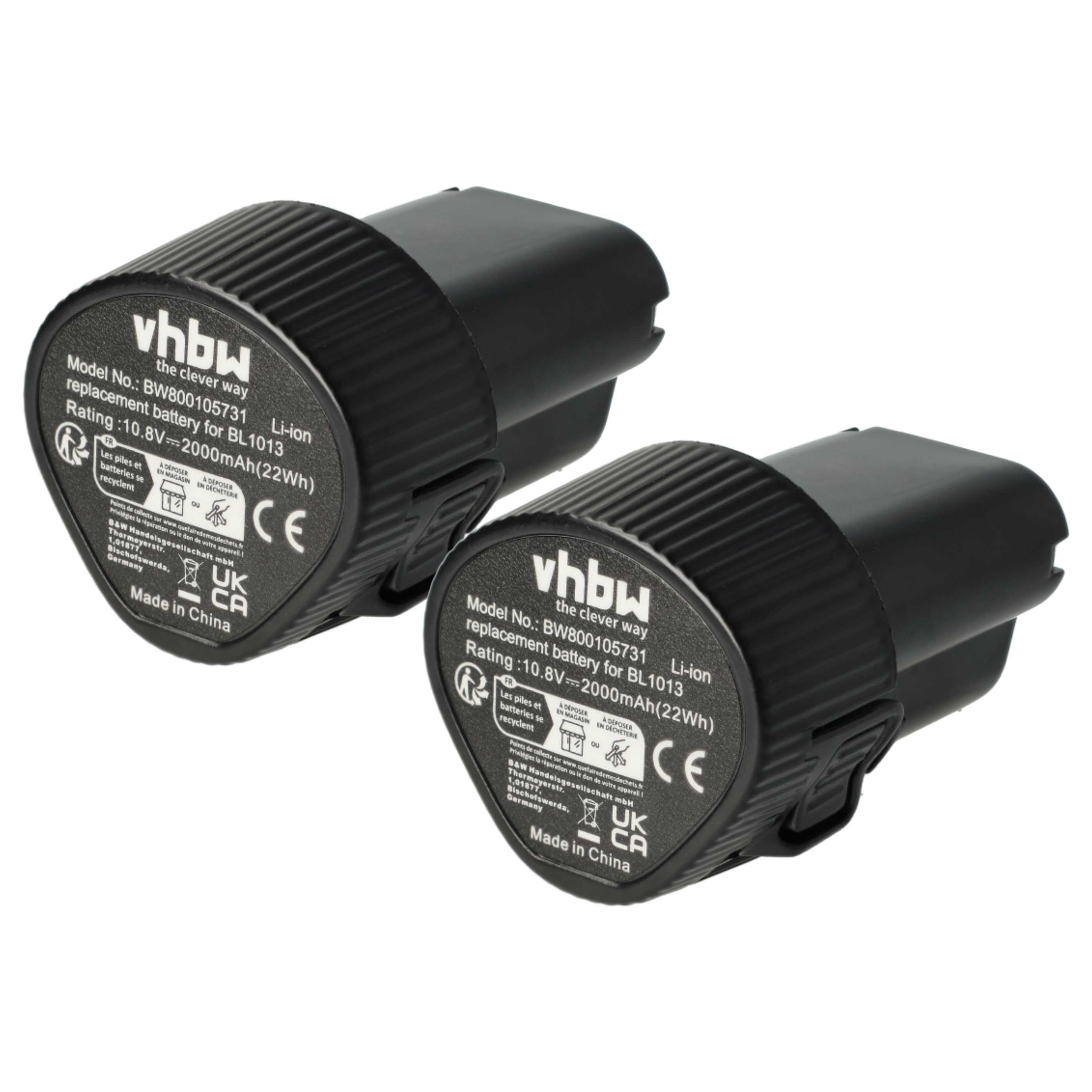 Batteria (2x pezzo) per attrezzo sostituisce Makita 194551-4, 194588-1, 194550-6 - 2000 mAh, 10,8 V, Li-Ion