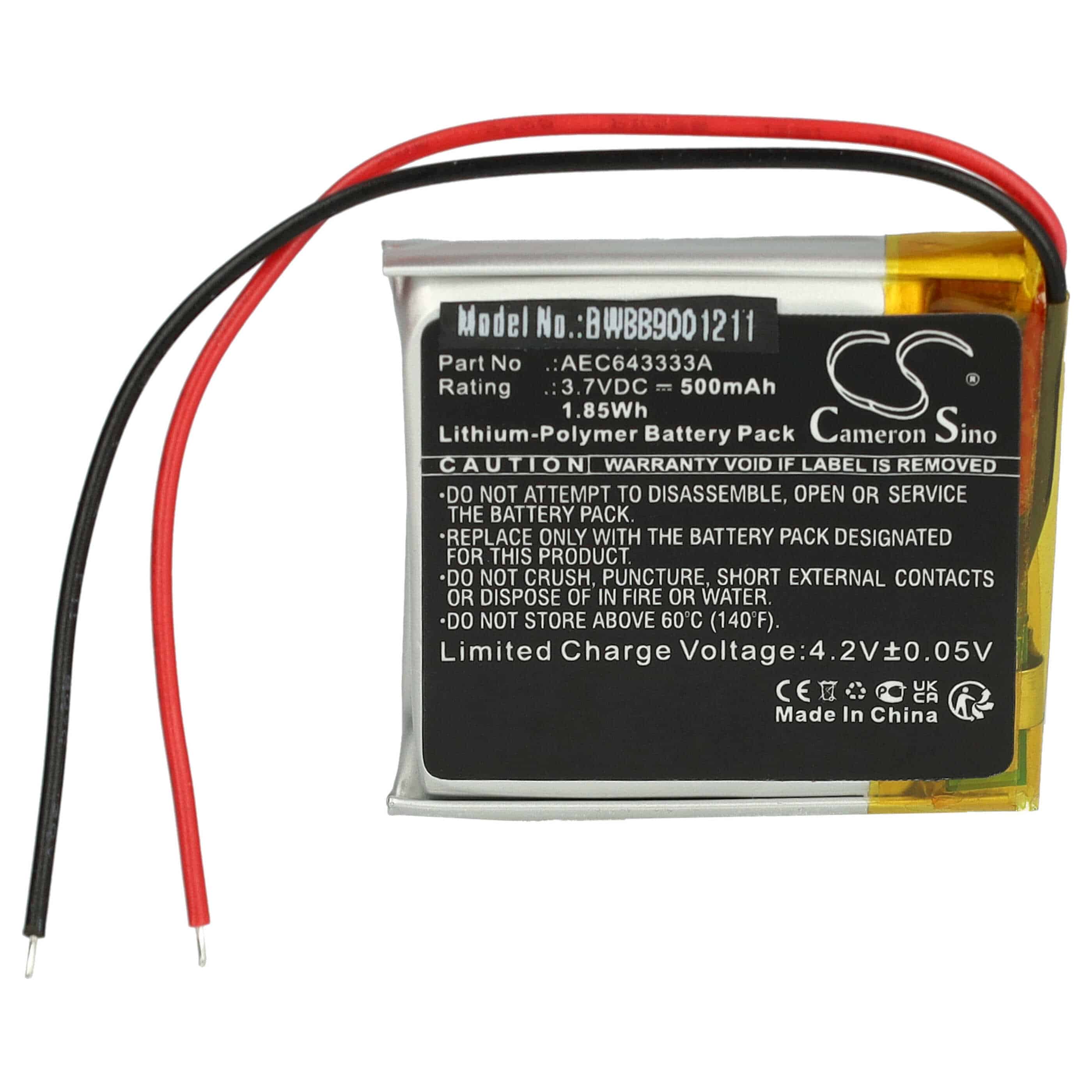Batterie remplace Bang & Olufsen AEC643333A pour casque audio - 500mAh 3,7V Li-polymère