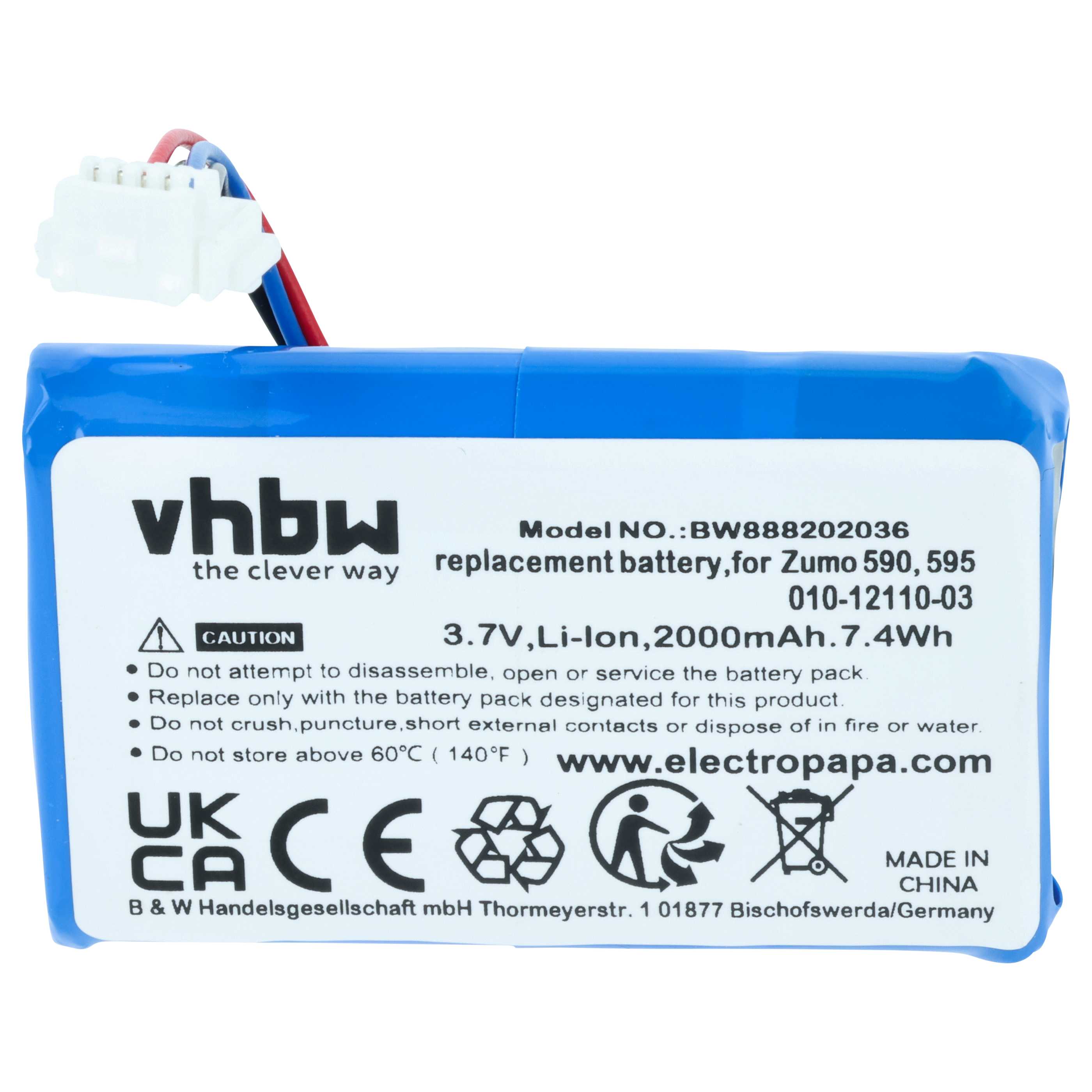 Batteria sostituisce Garmin 010-12110-003, 010-12110-03, 361-00077-00 per navigatore - 2000mAh 3,7V Li-Ion