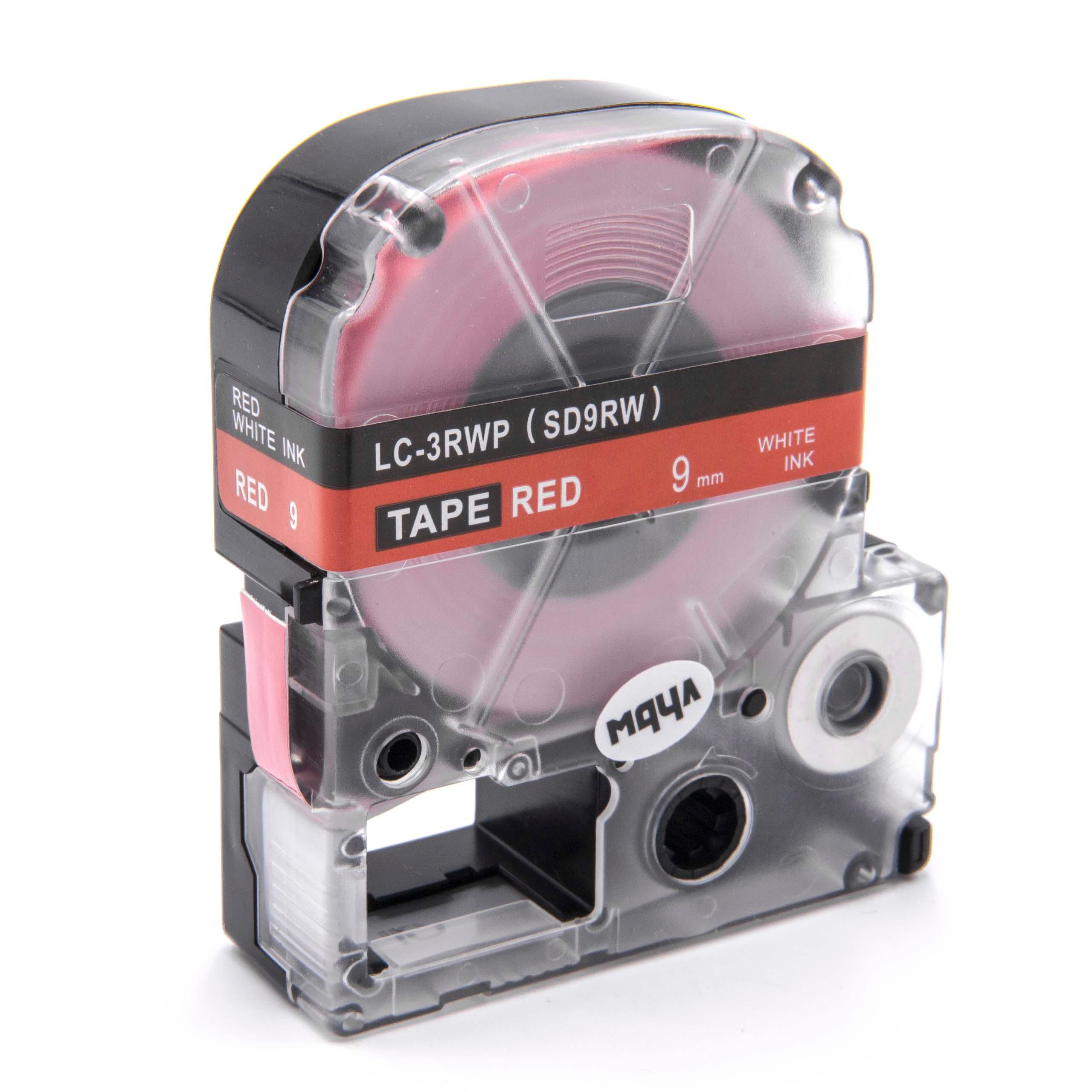 Cassette à ruban remplace Epson LC-3RWP - 9mm lettrage Blanc ruban Rouge