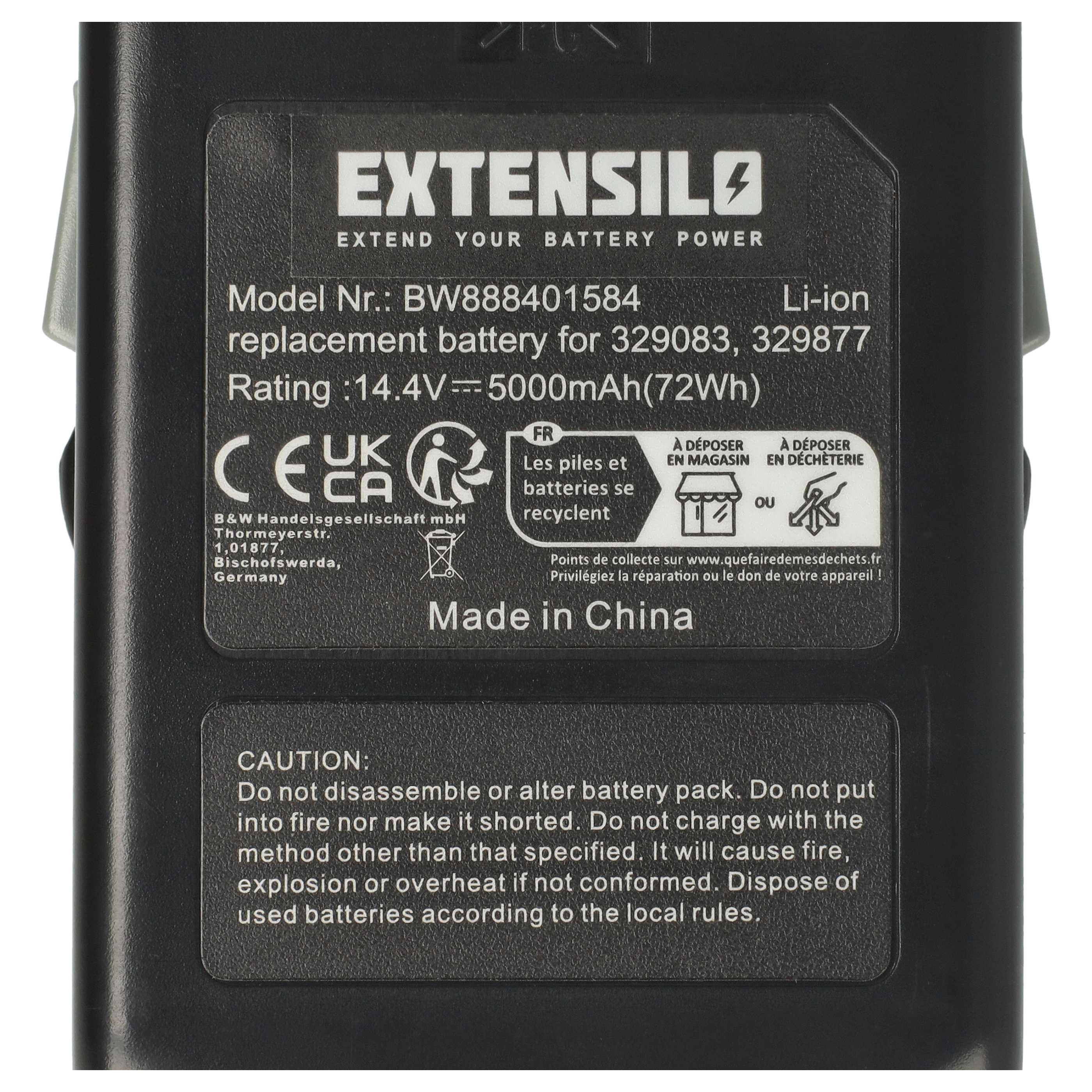 Battery replaces Hitachi Hikoki 329877, 329083, 329901 Electric Power Tool - 5000 mAh, 14.4 V, Li-Ion