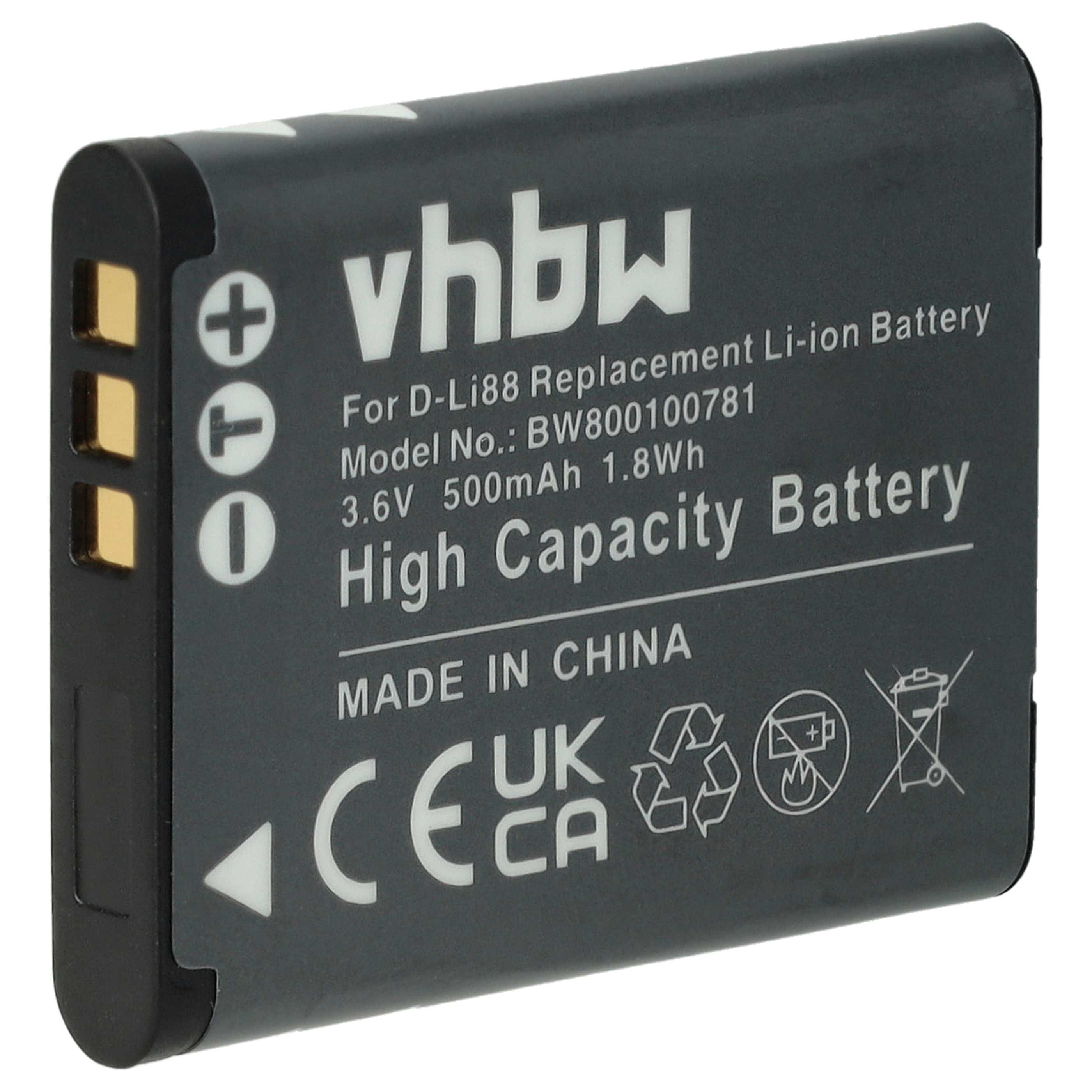 Batteria sostituisce Panasonic VW-VBX070E, VW-VBX070 per fotocamera Toshiba - 500mAh 3,6V Li-Ion