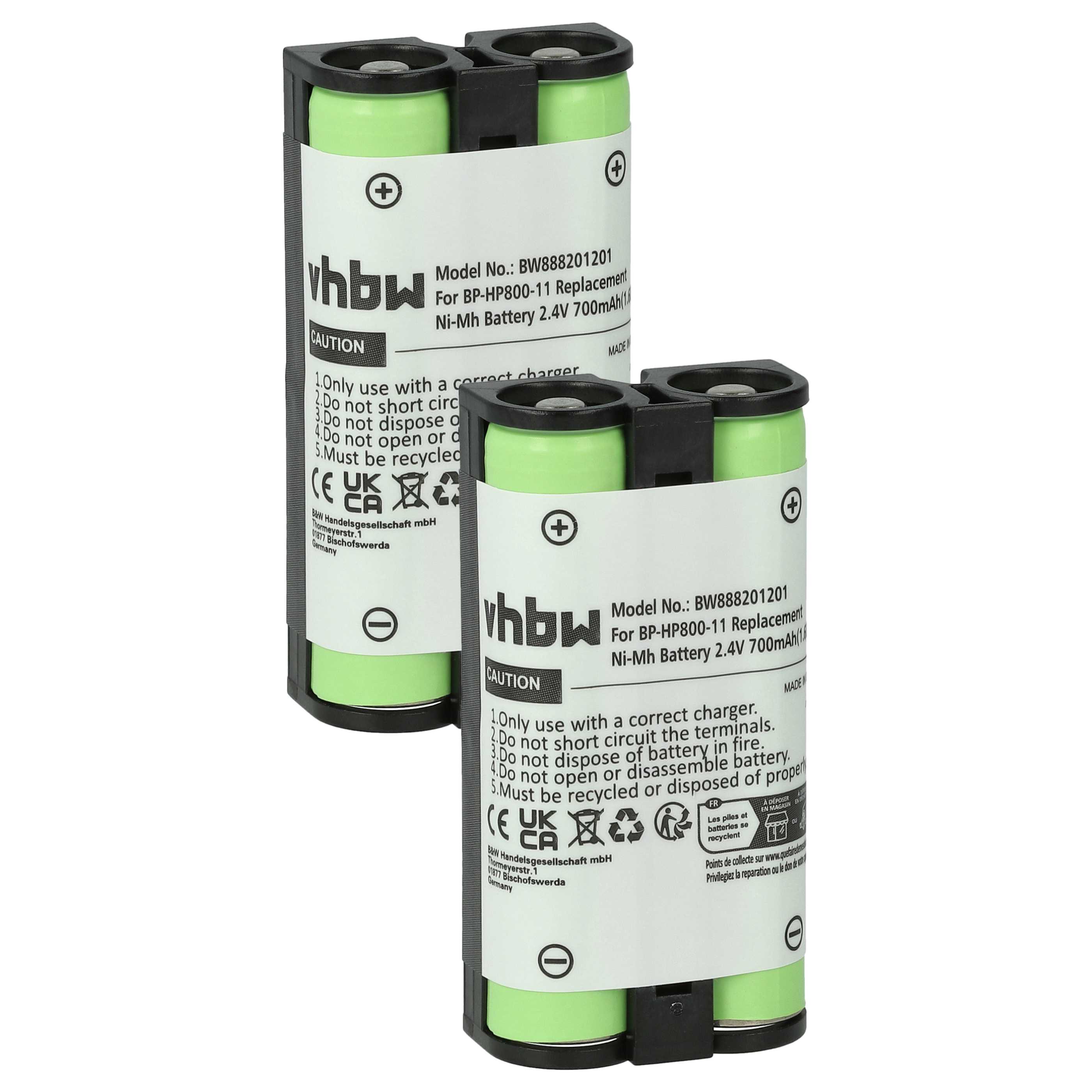 2x Batería reemplaza Sony 9-885-216-12, 9-885-216-11, 9-885-218-43 para auriculares - 700 mAh 2,4 V NiMH