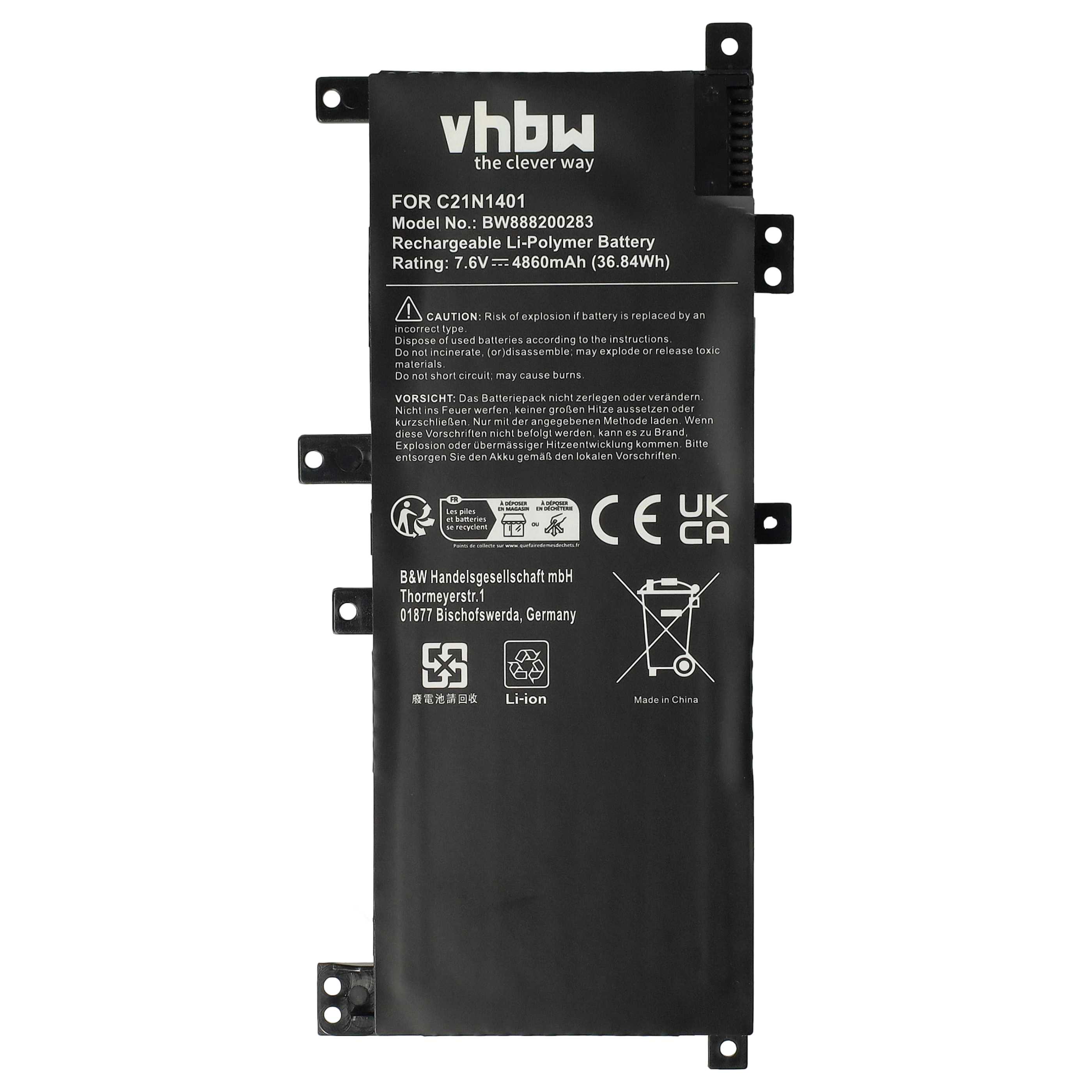 Akumulator do laptopa zamiennik Asus PP21AT149Q-1, C21N1409, C21N1401, 0B200-01130200 - 4860 mAh 7,6 V LiPo