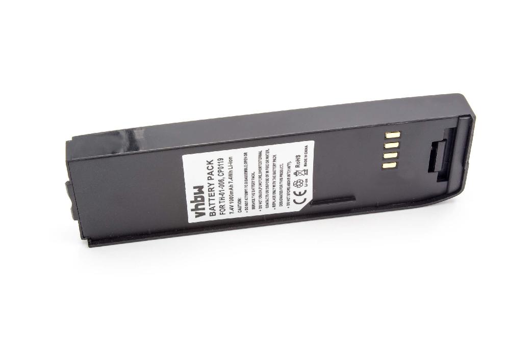 Batterie remplace Ascom CP0119, TH-01-006 pour téléphone portable satellite - 1000mAh, 7,4V, Li-ion