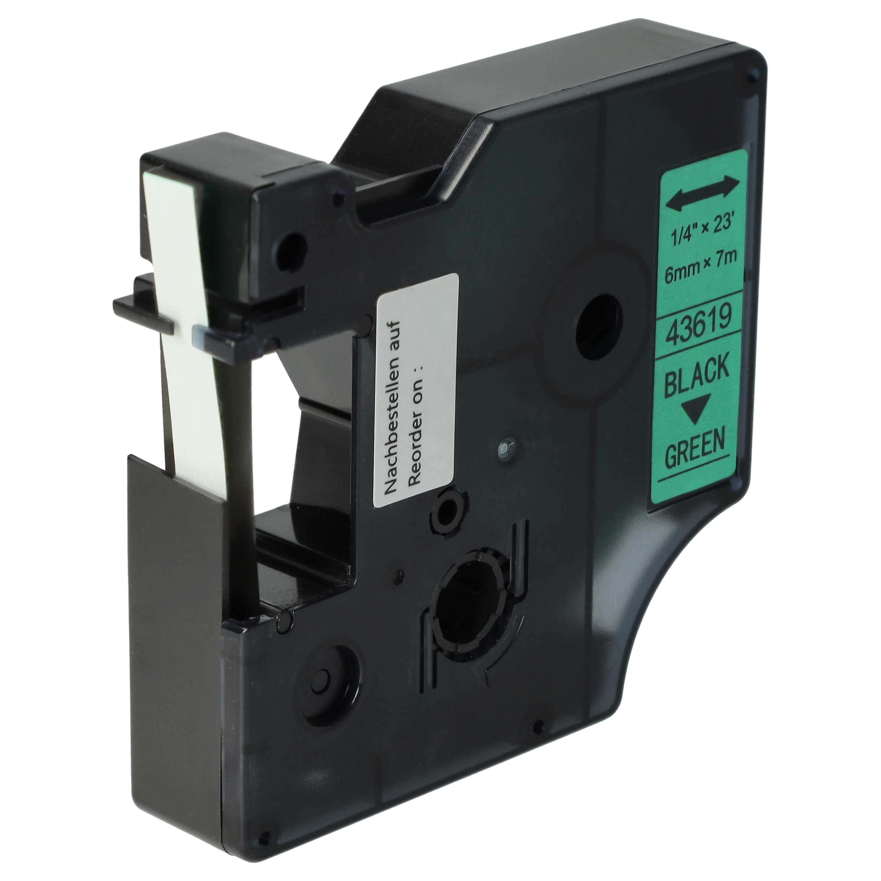 Label Tape replaces Dymo 43619, D1 - 6 mm Black to Green