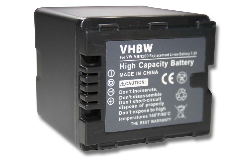 Batería reemplaza Panasonic VW-VBN260, VW-VBN130E-K, VW-VBN130E, VW-VBN130 para videocámara - 2200 mAh, 7,2 V