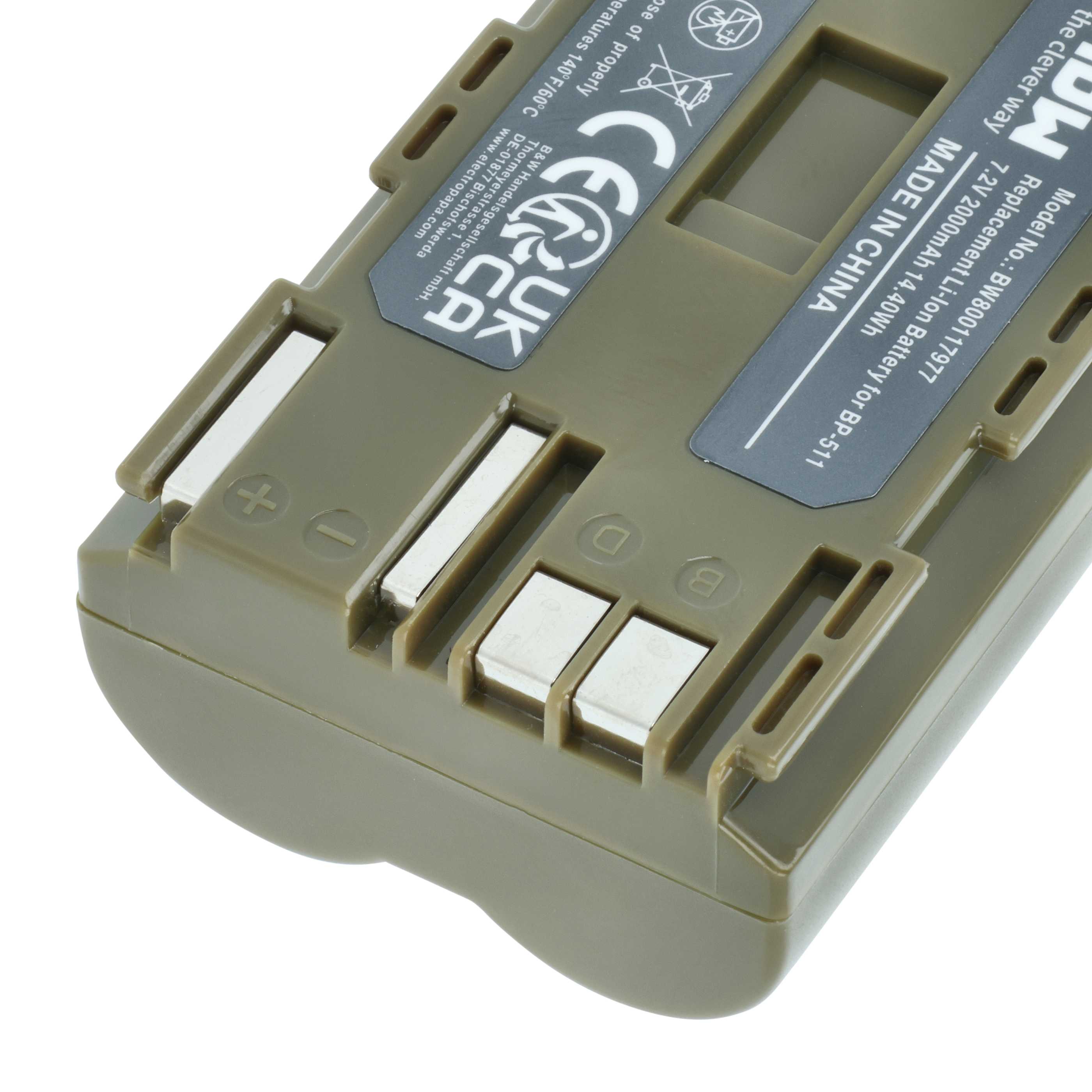 Battery replaces Canon BP-511A, BP-512, BP-514, BP-511, BP-508 - 2000mAh, 7.4V, Li-Ion