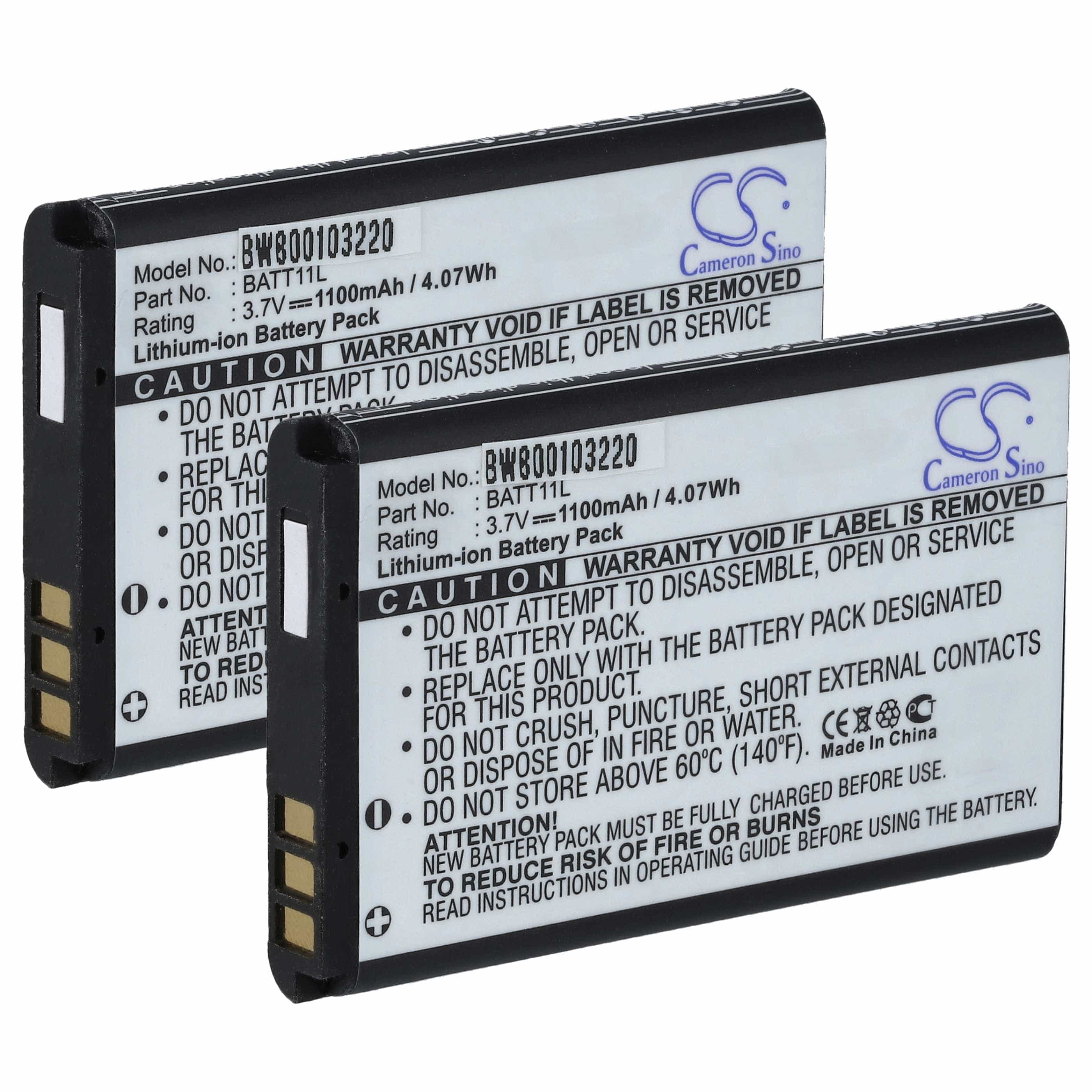 Videocamera 2x Battery replaces Midland BATT11L - 1100 mAh 3.7 V Li-Ion