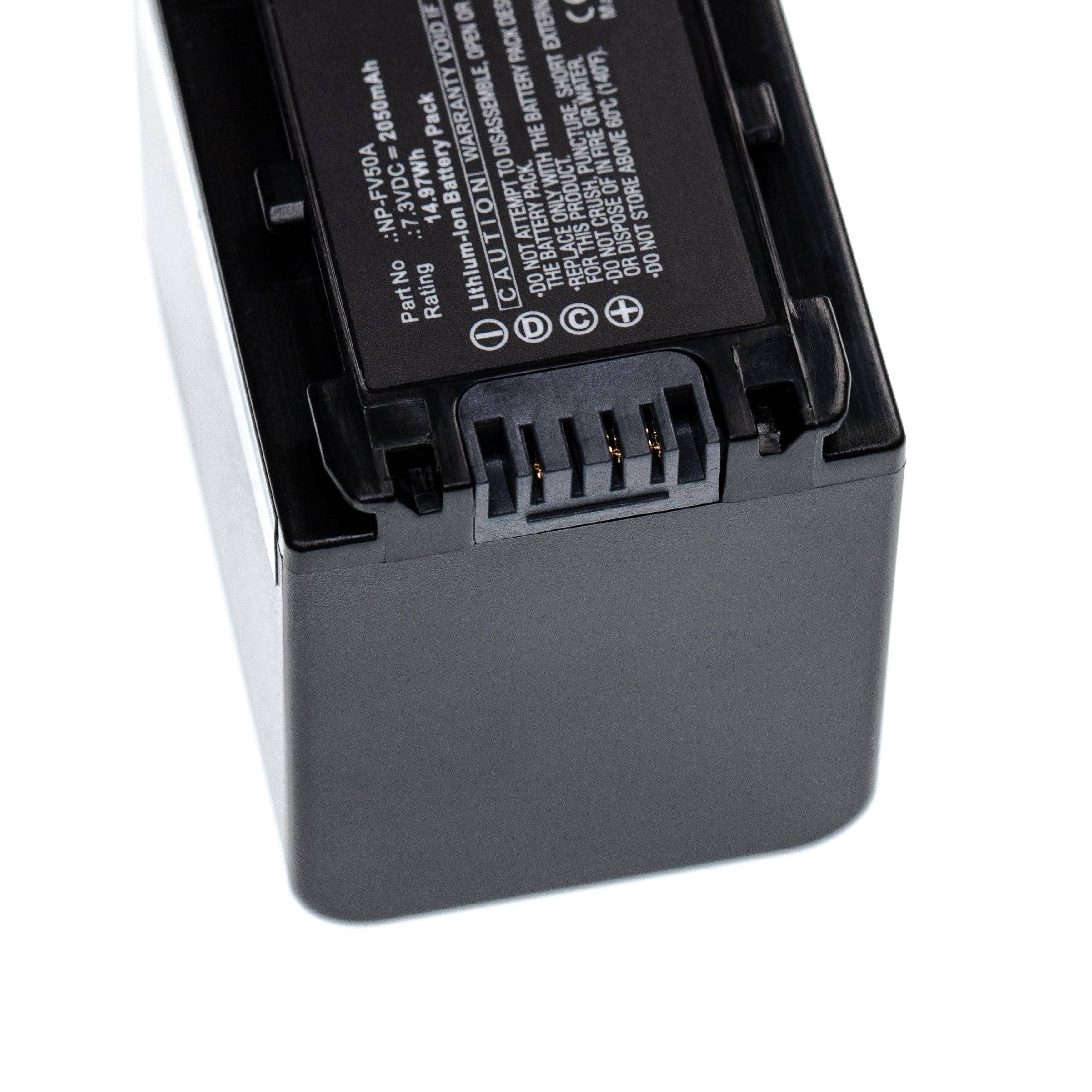 Batterie remplace Sony NP-FV50A pour caméscope - 2050mAh 7,3V Li-ion
