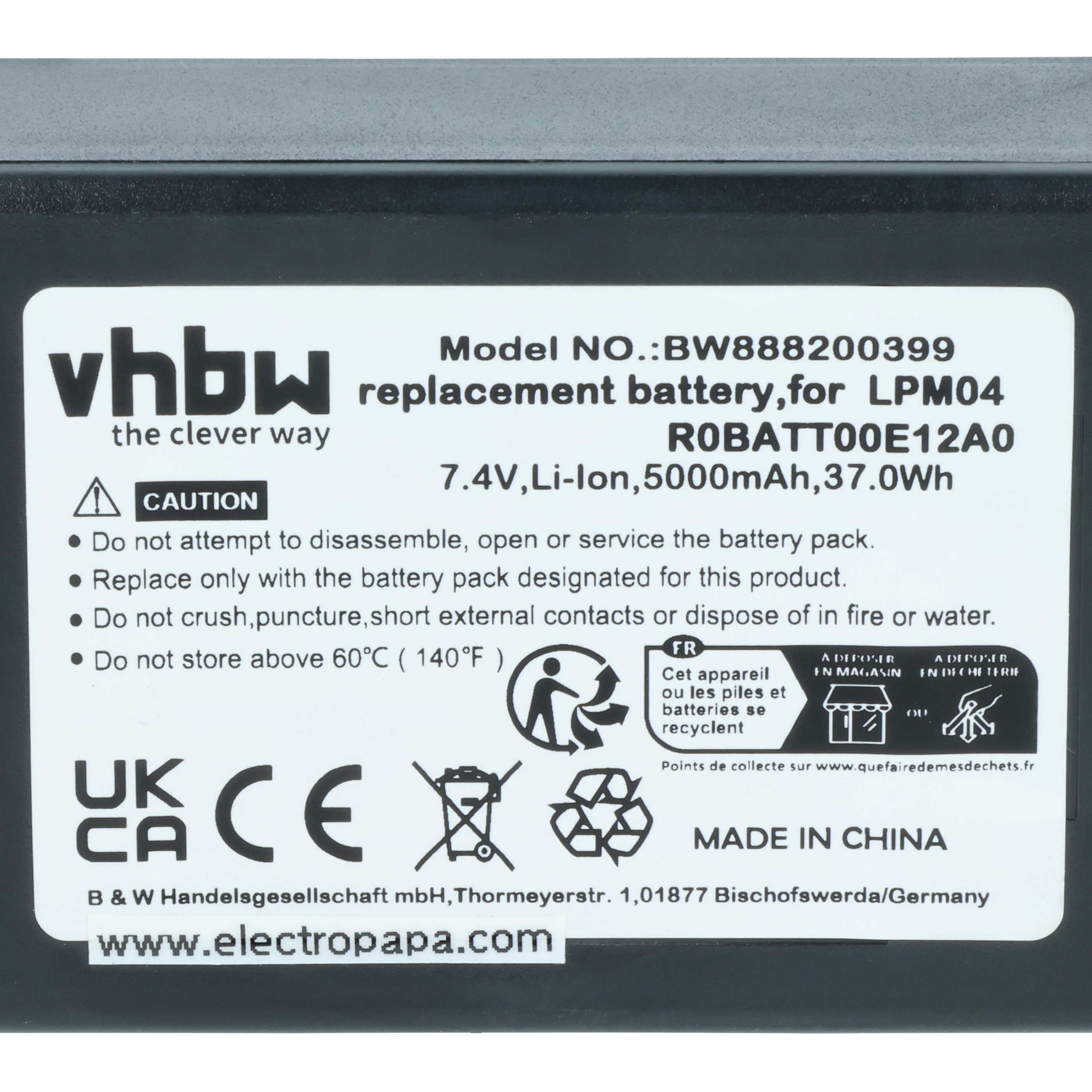 Batería reemplaza Autec R0BATT00E12A0, LPM04 sistema control - 5000mAh 7,4V Li-Polímero