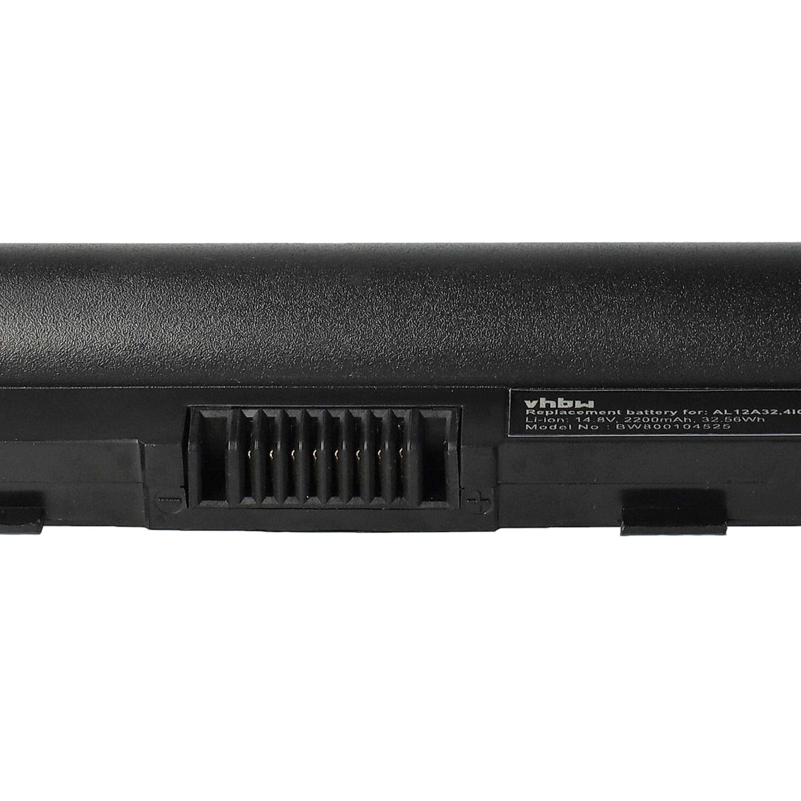 Batterie remplace Acer AL12A32, 4ICR17/65, AK.004BT.097 pour ordinateur portable - 2200mAh 14,4V Li-ion, noir