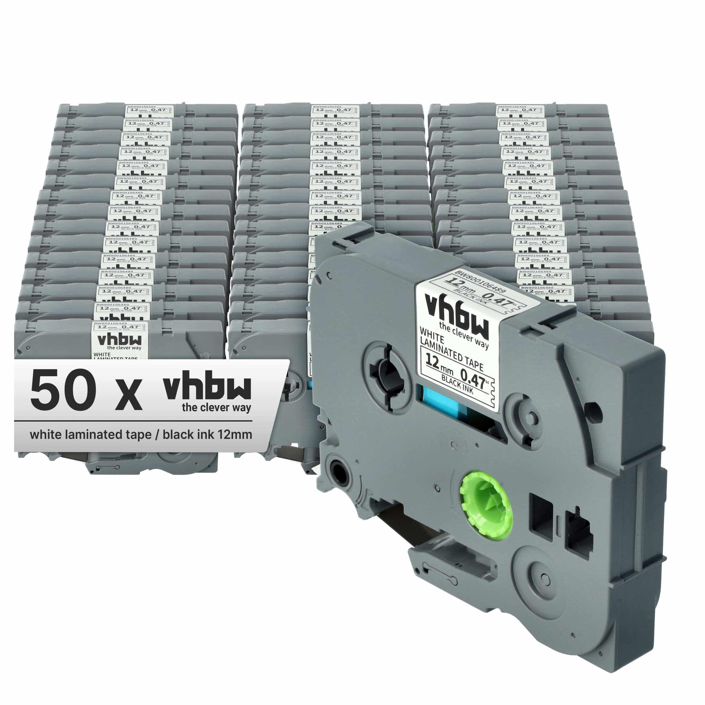 50x Label Tape replaces Brother TZE-231, TZ-231 - 12 mm Black to White