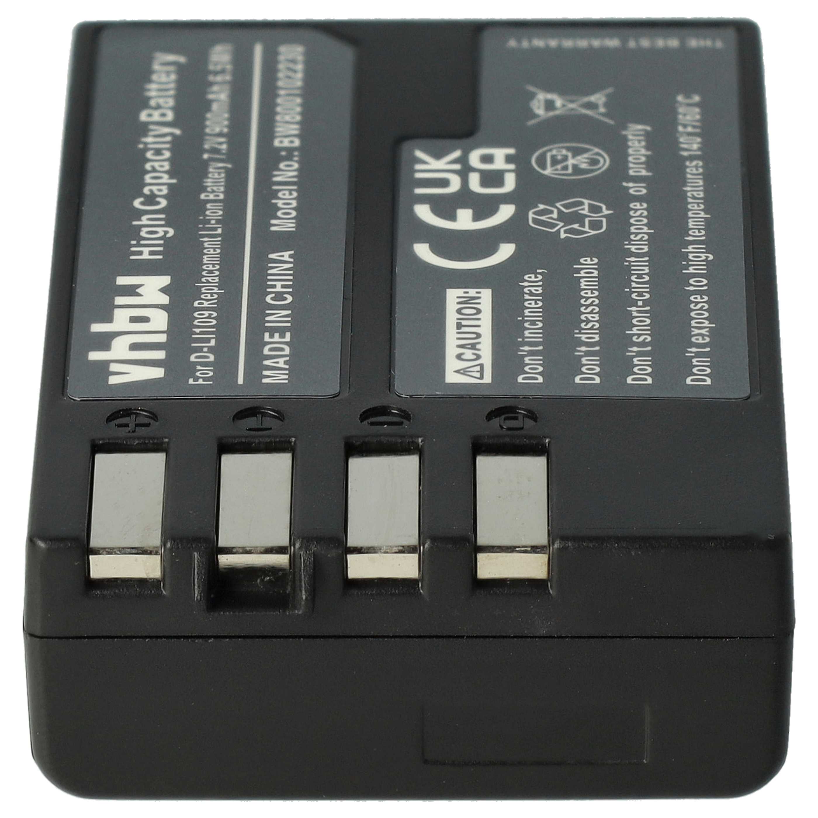 Batterie remplace Pentax D-Li109 pour appareil photo - 900mAh 7,2V Li-ion
