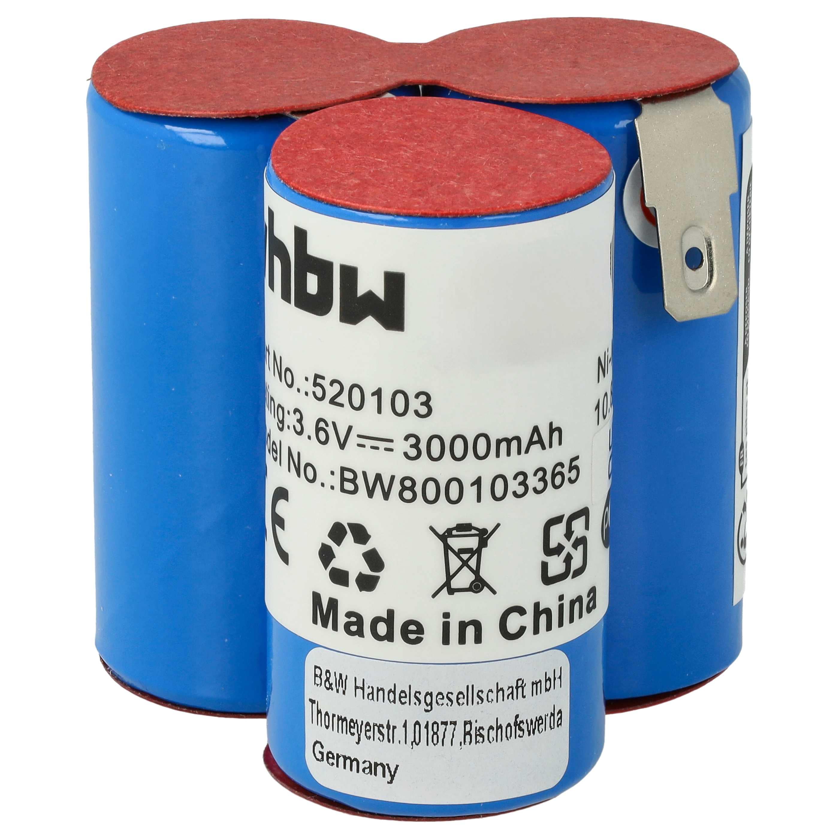 Battery replaces AEG 900055102, 520103 for AEG 3000mAh, 3.6V, NiMH