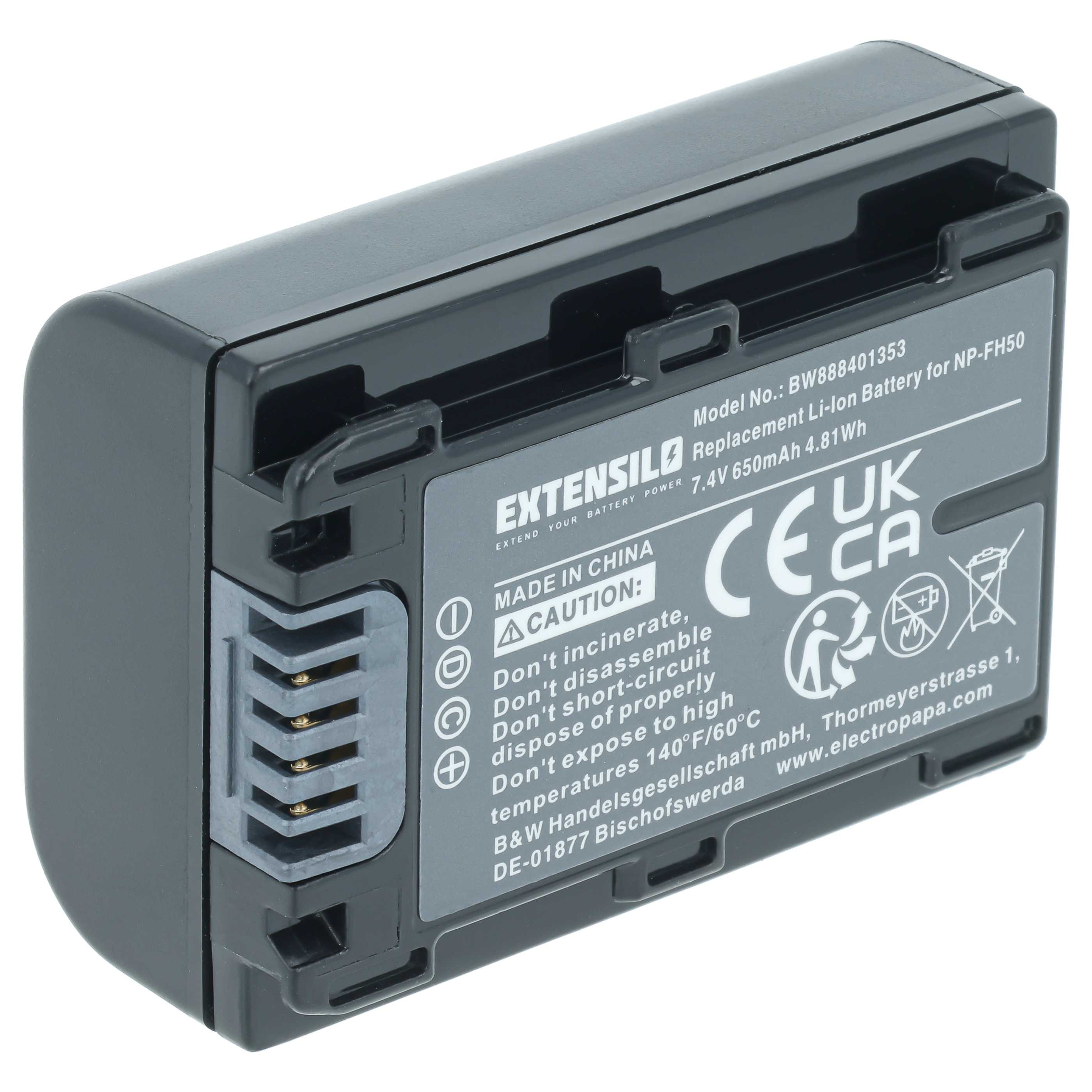 Kamera-Akku als Ersatz für Sony NP-FH70, NP-FH40, NP-FH100, NP-FH50 für Sony - 650mAh 7,2V Li-Ion