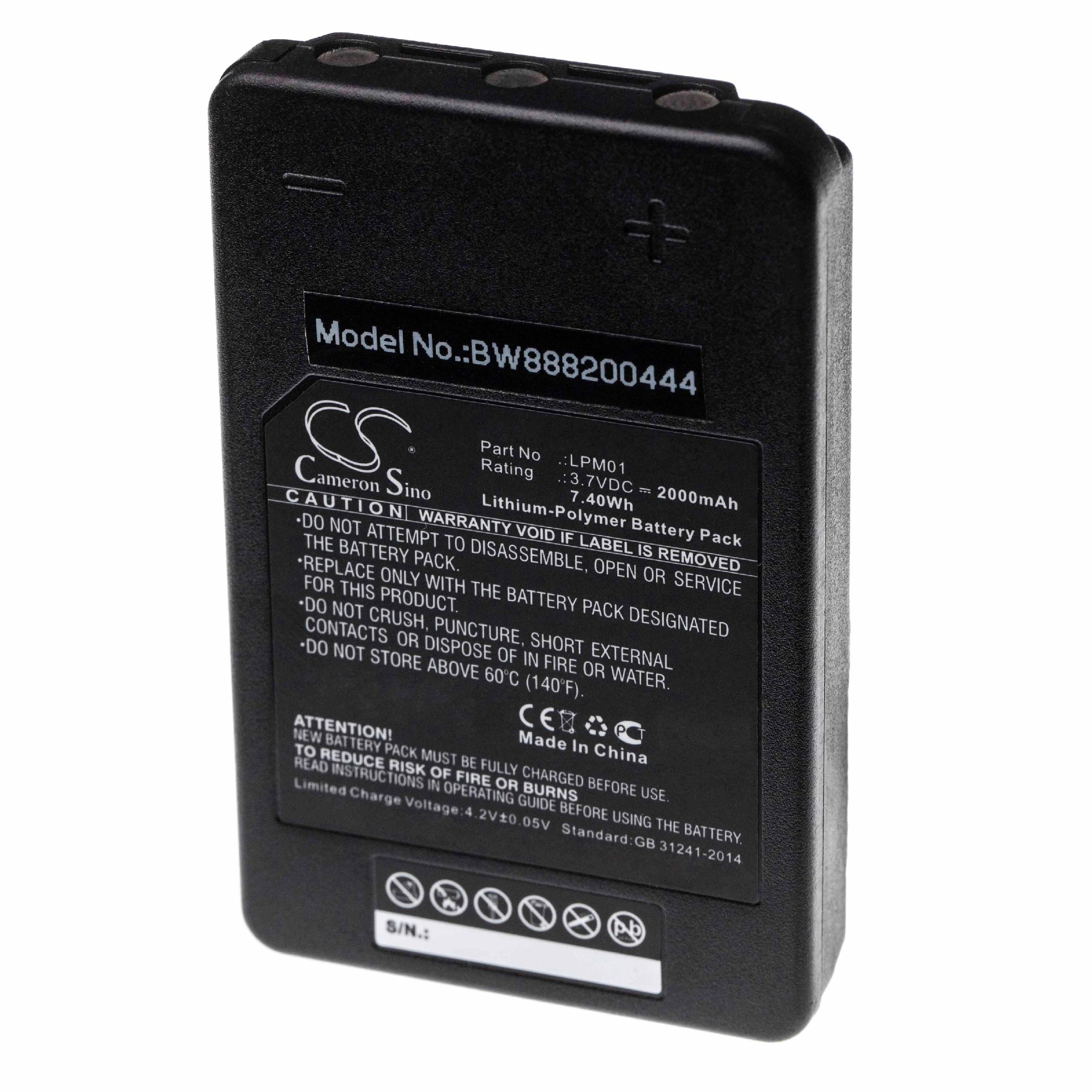 Batterie remplace Autec MHM03, LPM01LI, LPM01 pour télécomande industrielle - 2000mAh 3,7V Li-polymère