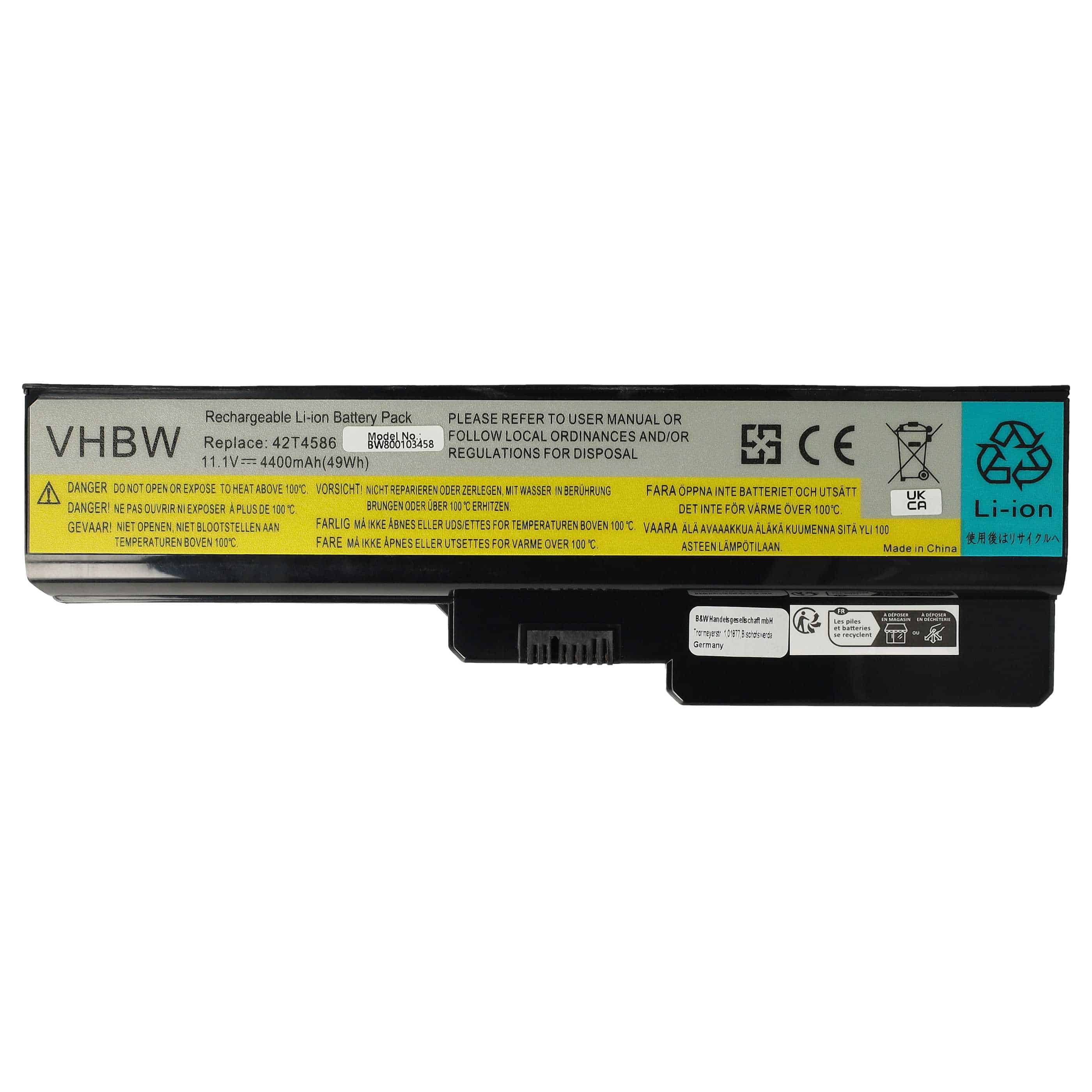 Notebook Battery Replacement for Lenovo 42T4725, 45K1743, 42T4583, 42T4726 - 4400 mAh 11.1 V Li-Ion, black