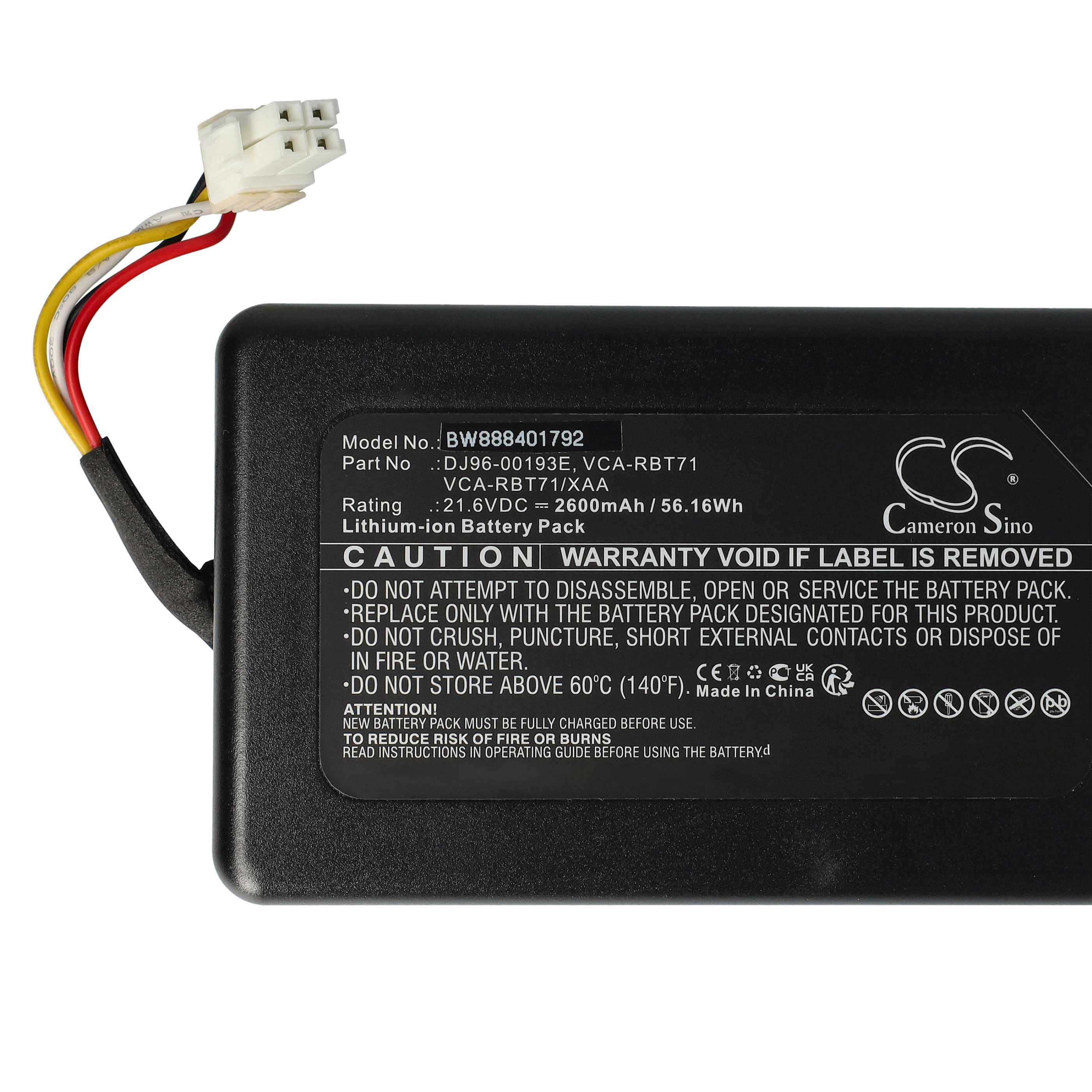 Batteria sostituisce Samsung DJ96-00193E, DJ96-00193C per robot aspiratore Samsung - 2600mAh 21,6V Li-Ion nero