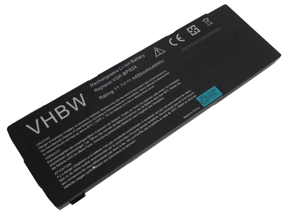 Batterie remplace Sony VGP-BPL24, VGP-BPSC24, VGP-BPS24 pour ordinateur portable - 4400mAh 11,1V Li-ion, noir