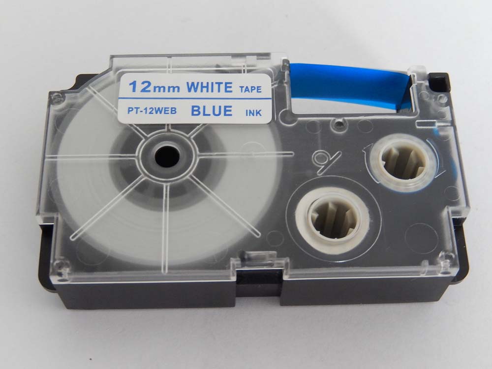 Cassette à ruban remplace Casio XR-12WEB - 12mm lettrage Bleu ruban Blanc