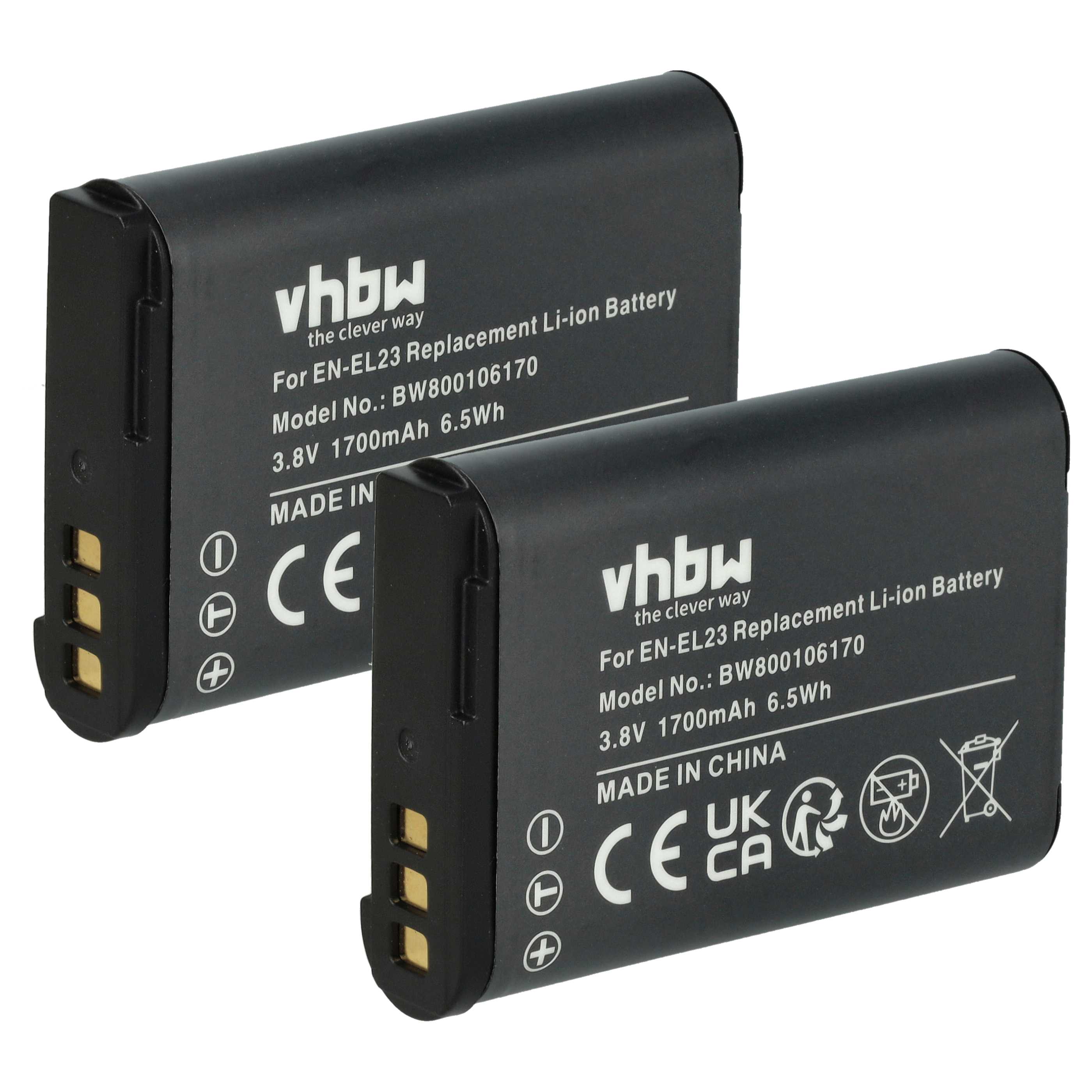 2x Akku für Nikon wie EN-EL23 1700mAh